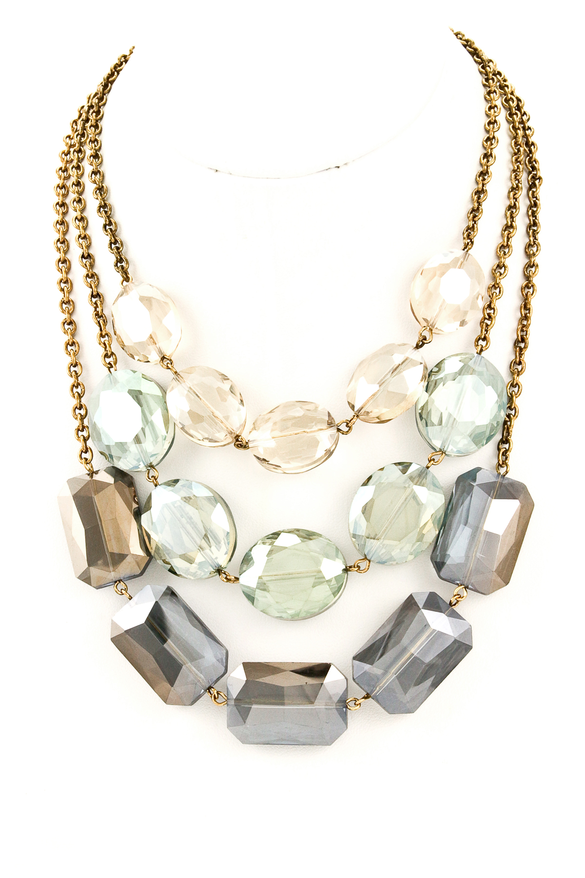 Three Layer Glass Stone Necklace Necklaces
