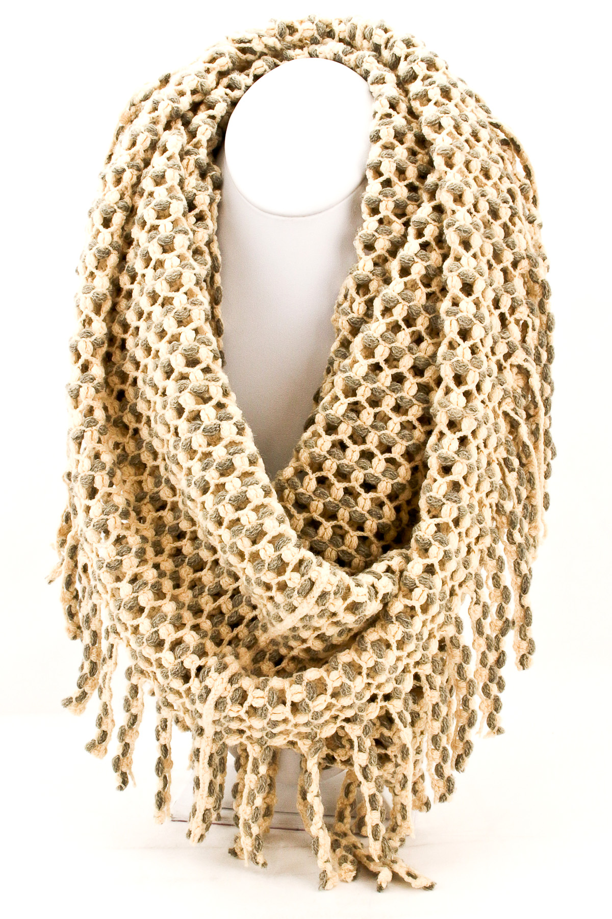 Knitted Fringe Infinity Scarf Scarves