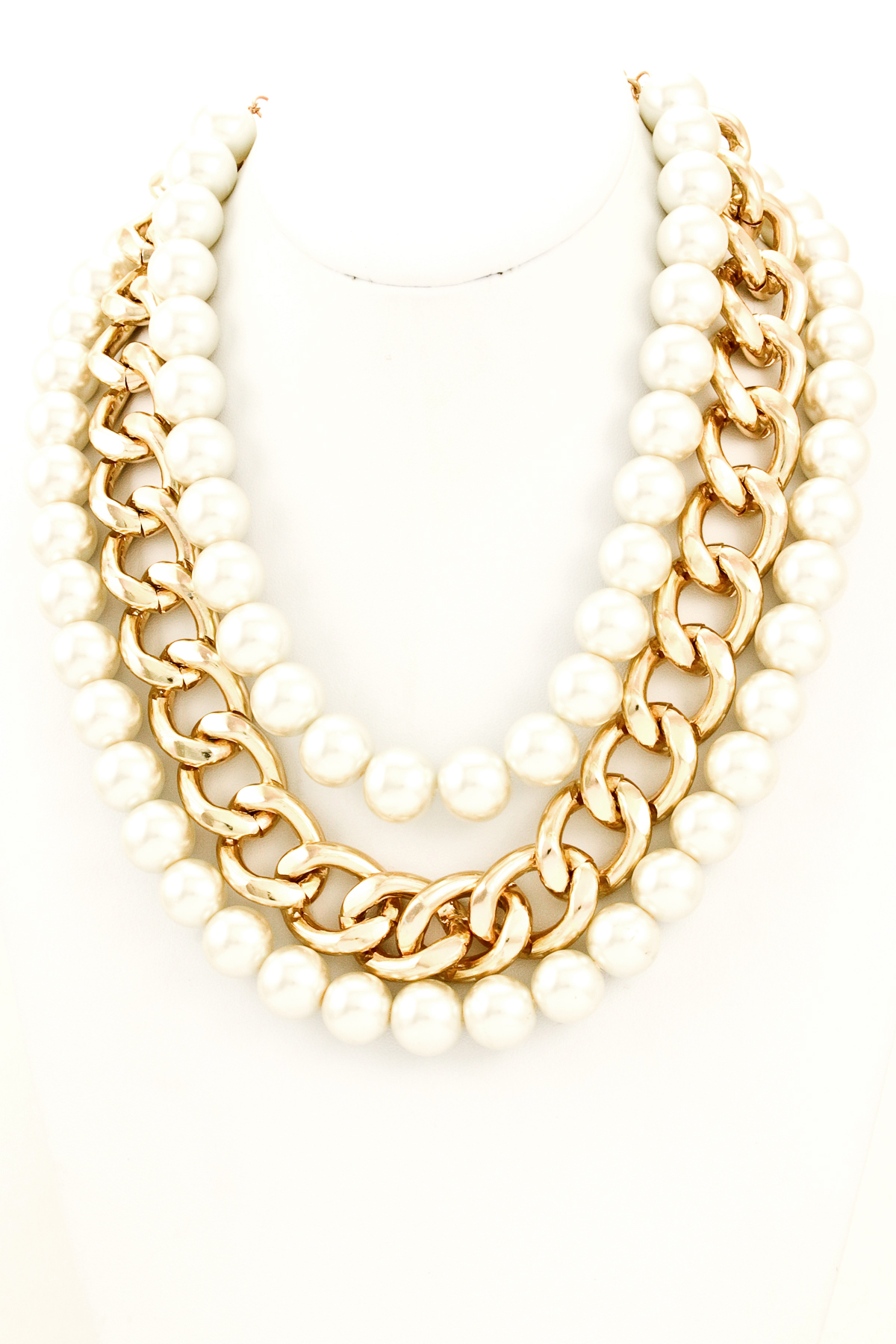 Pearl and Chain Three Layer Necklace Necklaces