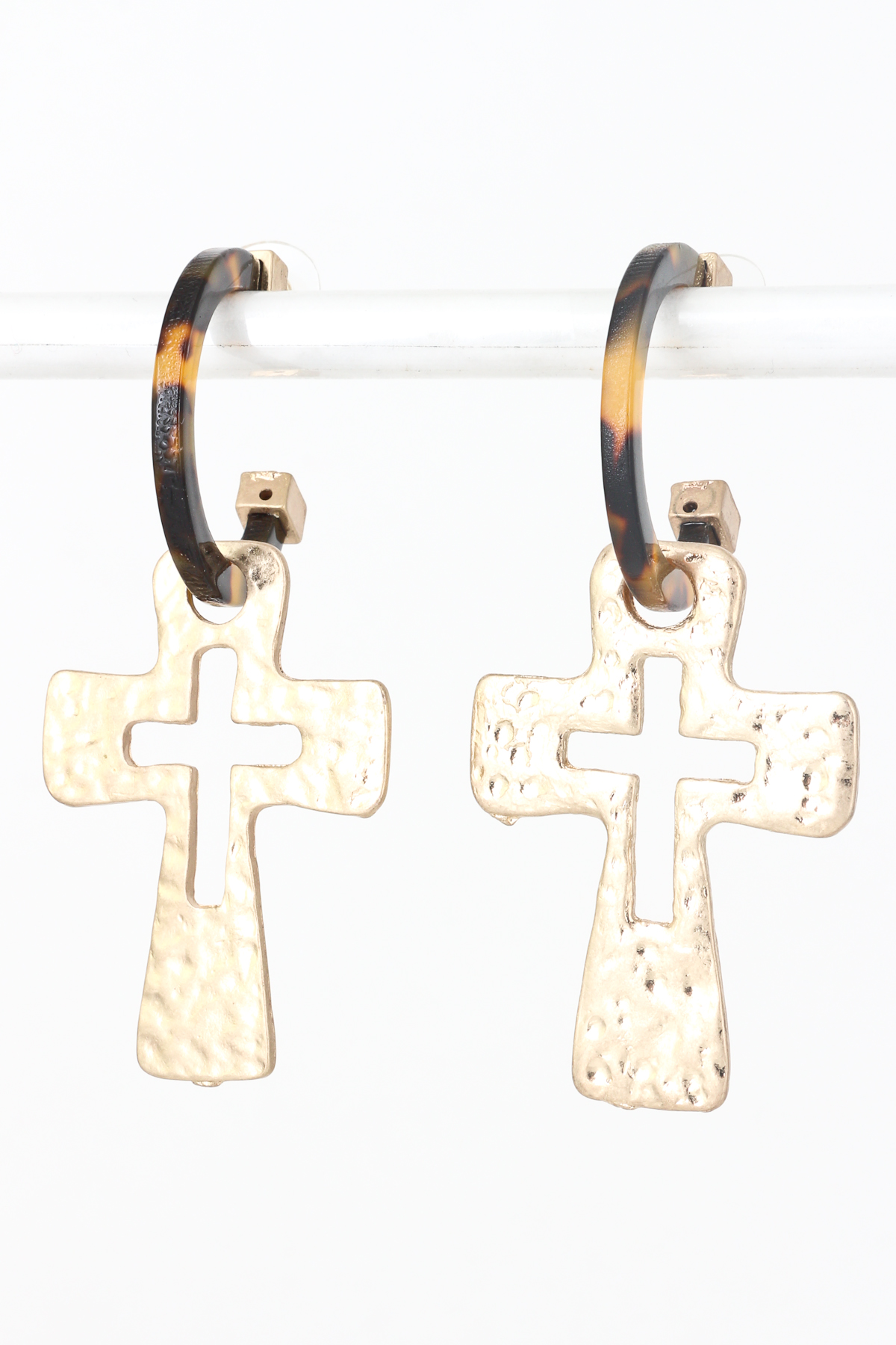 Acrylic Loop Hammered Cross Dangle Earrings