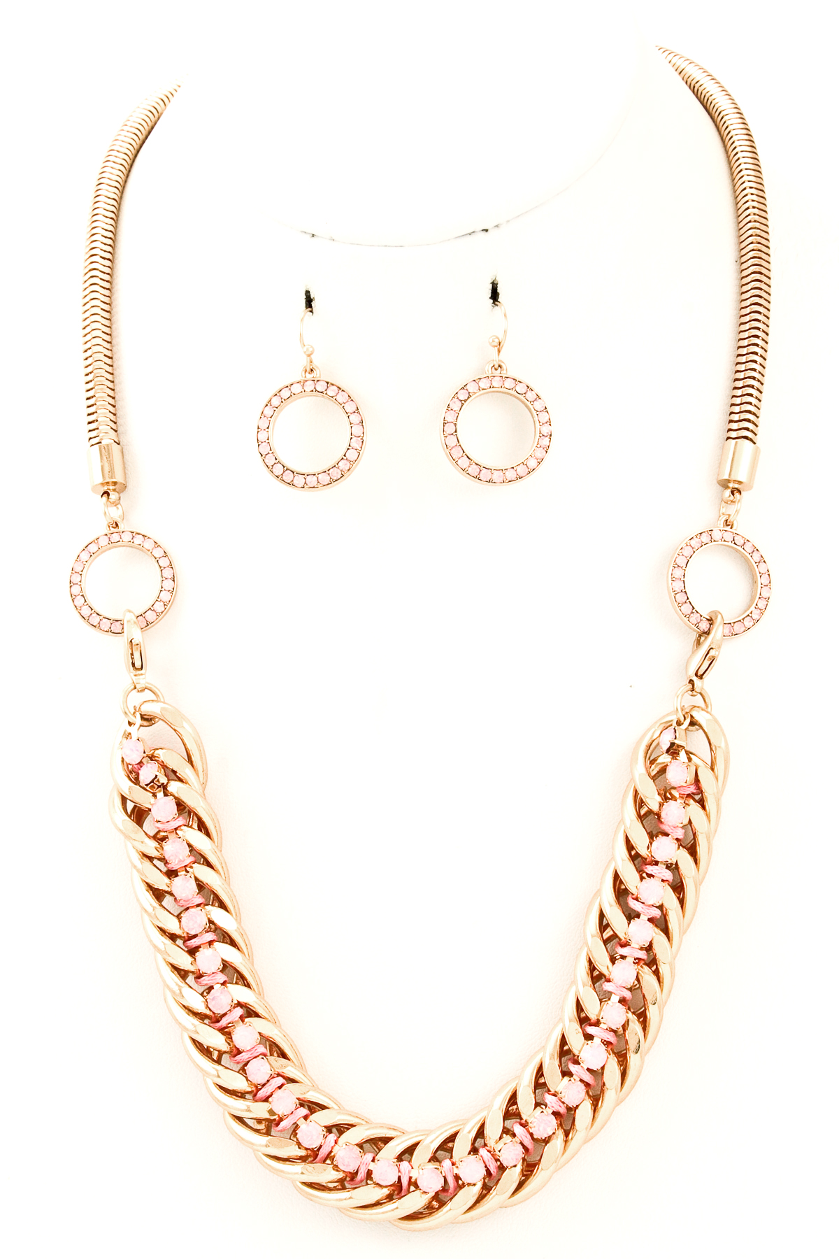 Rhinestone Studded Chain Necklace Set Necklaces