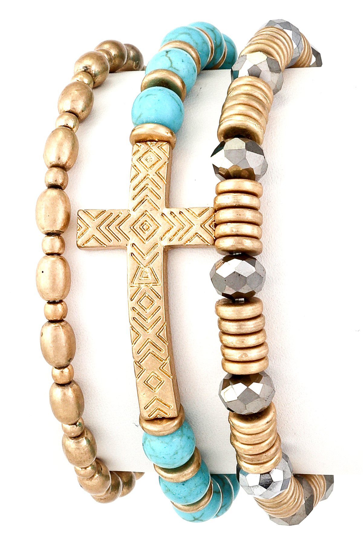 Beaded Aztec Textured Cross Stretch Bracelet Bracelets