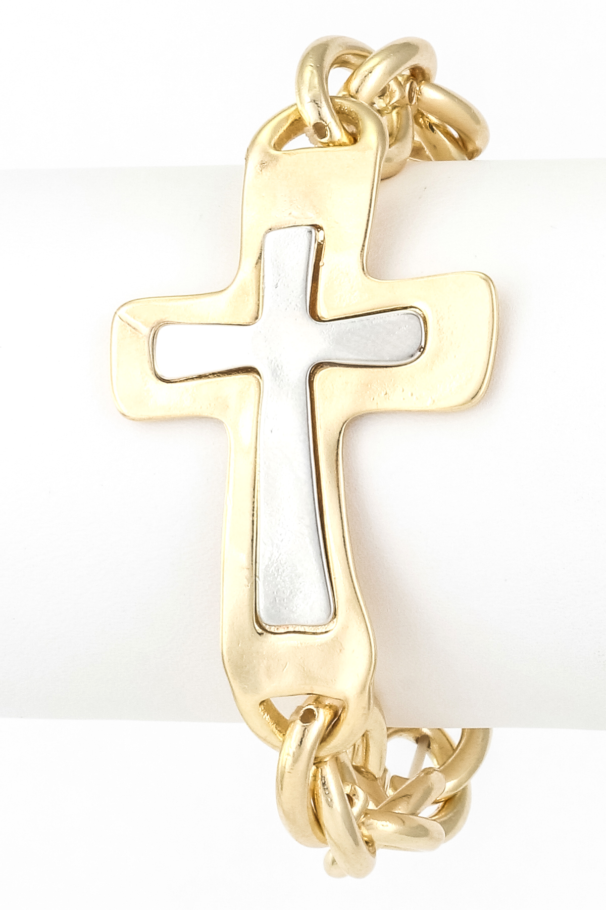 Two Tone Cross Chain Link Stretch Bracelet Bracelets