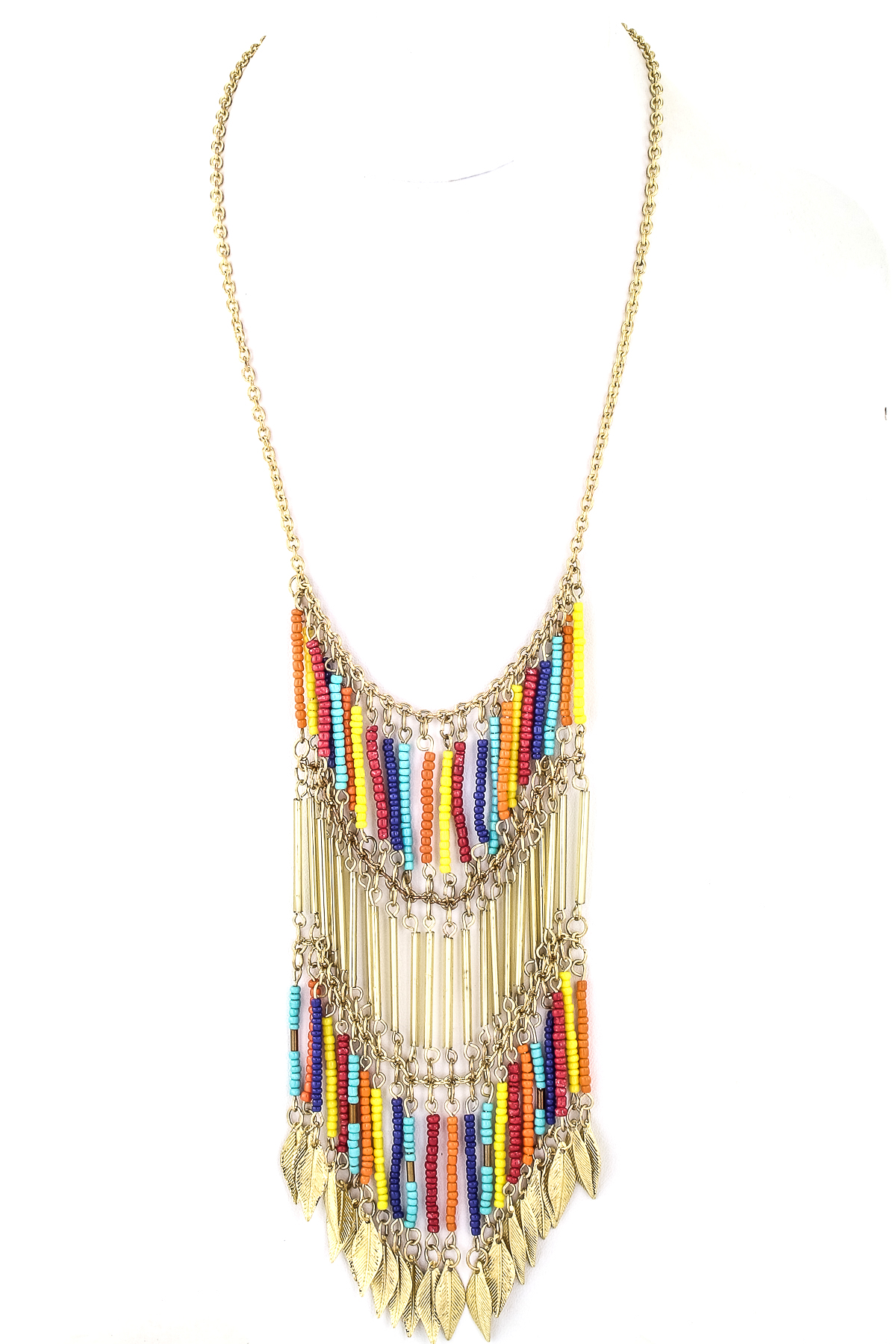 Seed Bead Leaf Fringe Necklace Necklaces