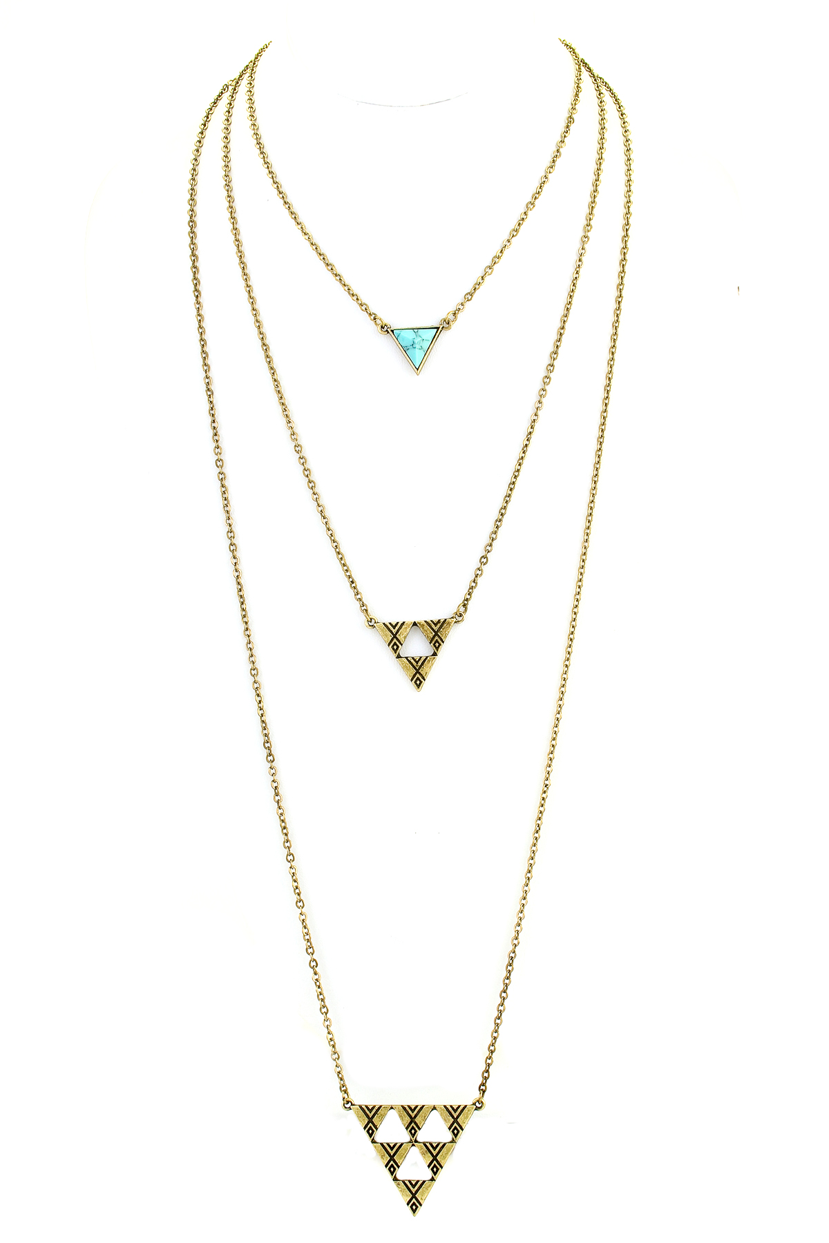 three layer textured triangle necklace necklaces three layer textured triangle necklace necklaces