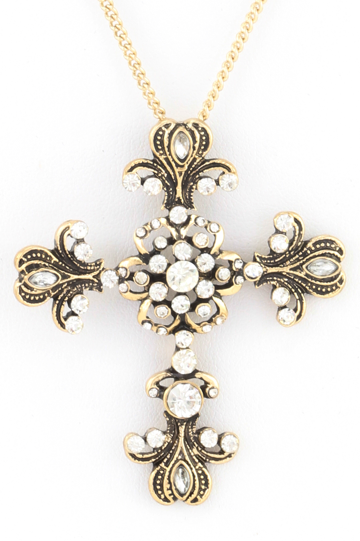 Metal Floral Rhinestone Cross Necklace Necklaces