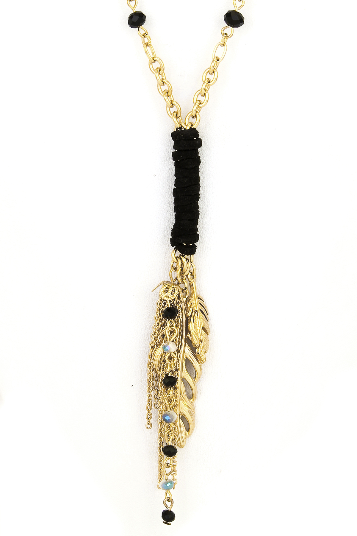 Leaf Charms Beaded Leather Strap Necklace Set Necklaces