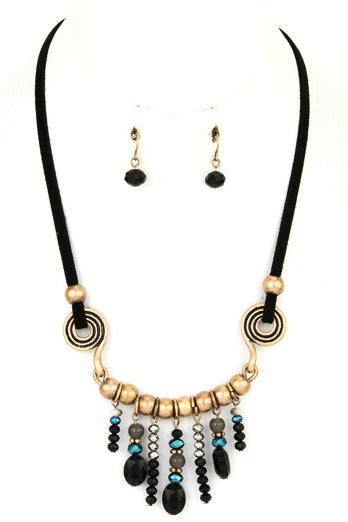 Beaded Tassel Leather Strap Necklace Set Necklaces