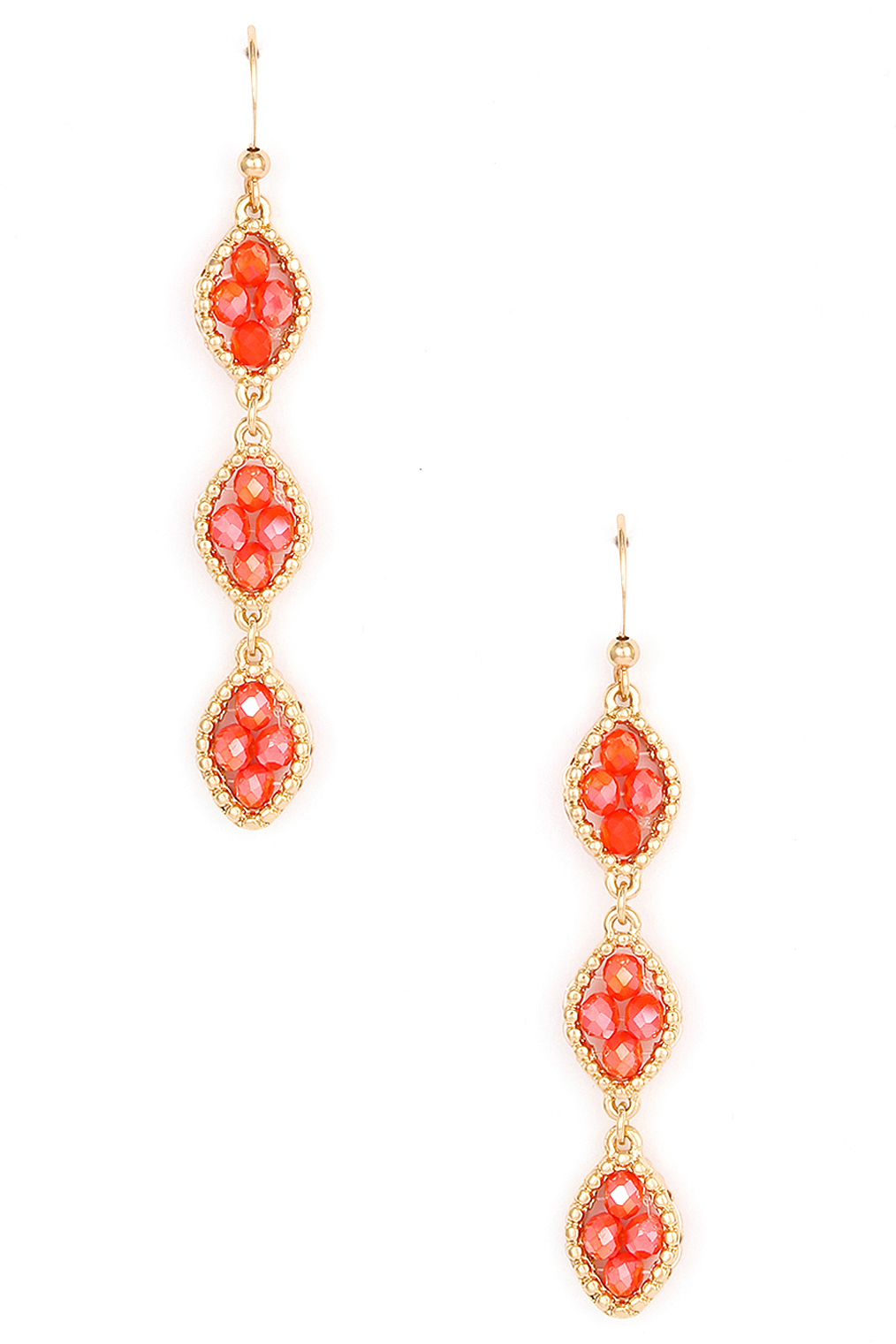 Glass Bead Three Drop Earrings