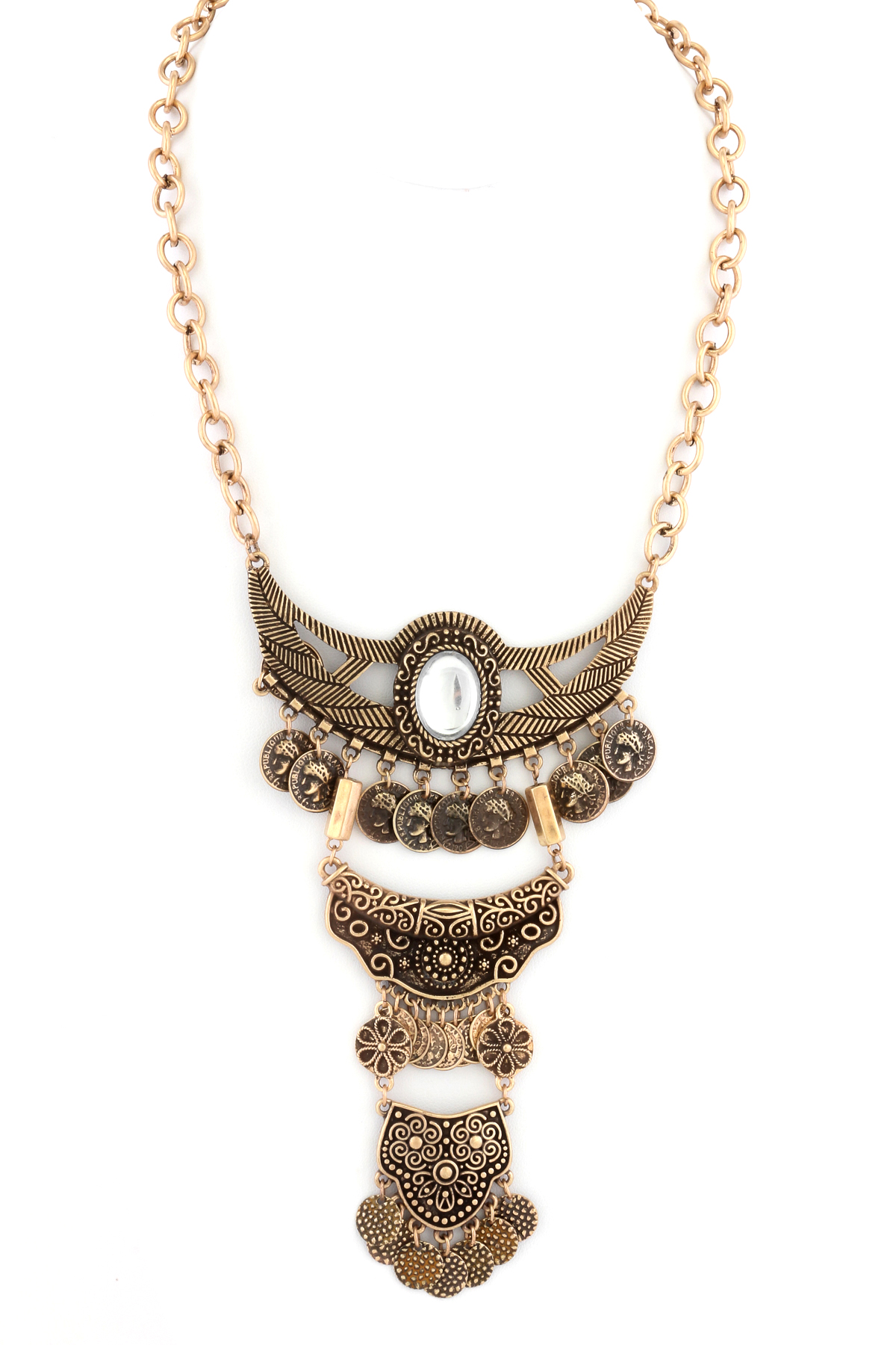 Floral Textured Republique Francaise Coin Necklace Necklaces