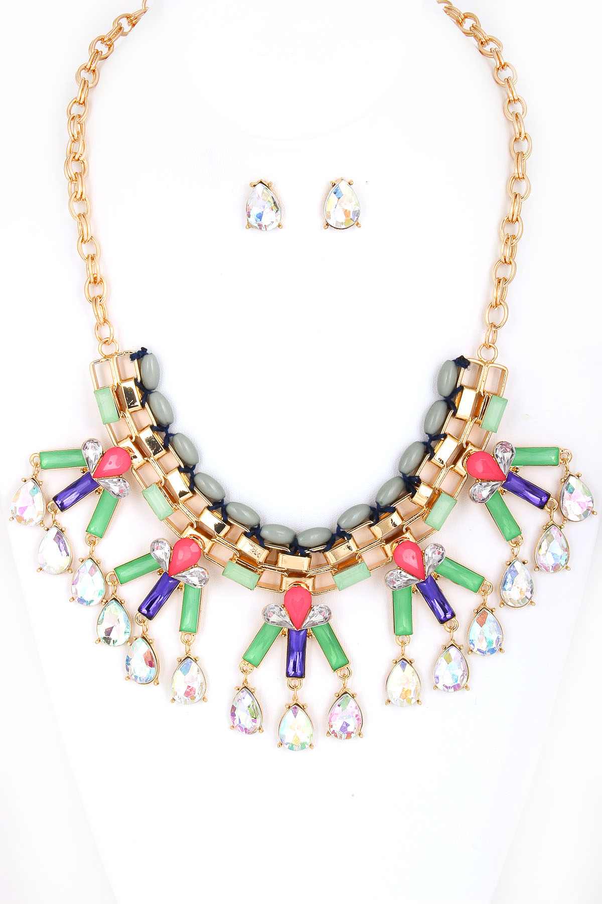 Acrylic Jewel Bib Necklace Set Necklaces