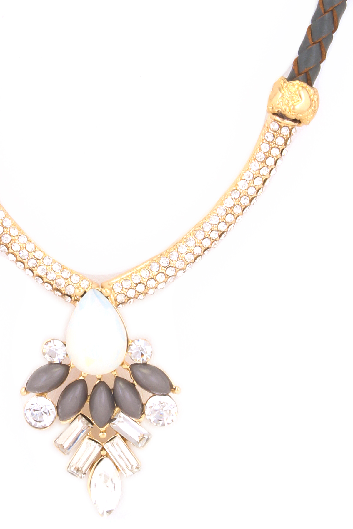 Braded Faux Leather Jewel Necklace Necklaces