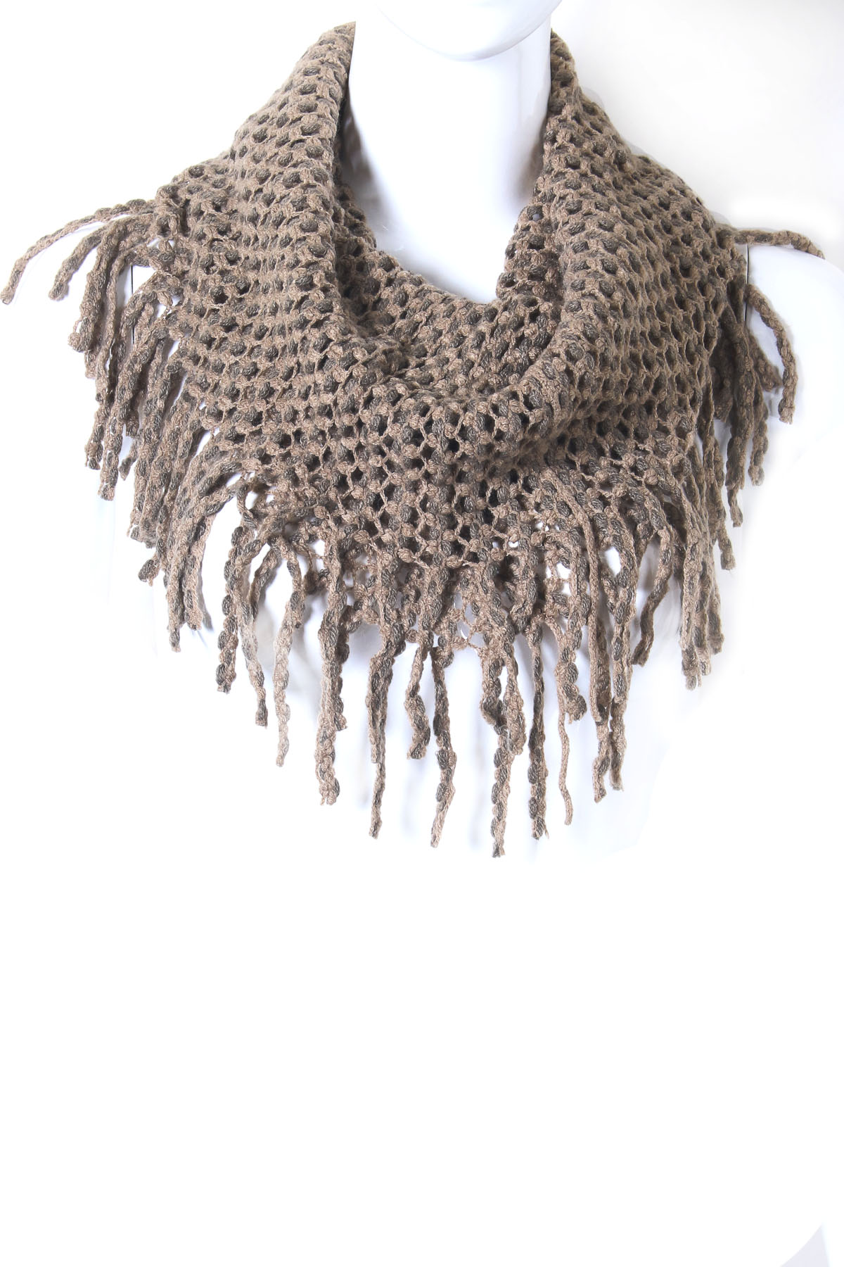 Knit Tube Infinity Fringe Scarf Scarves