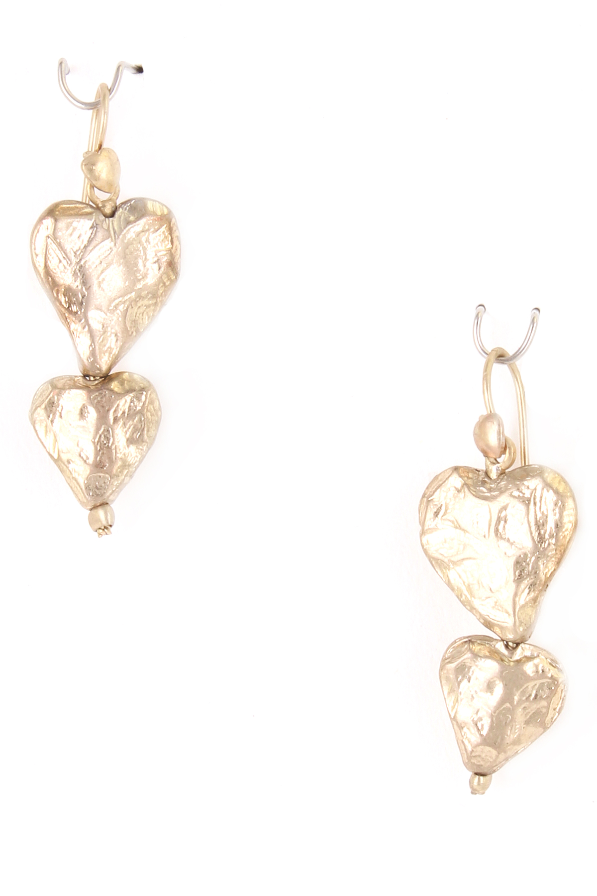Hammered Metal Heart Dangle Earrings