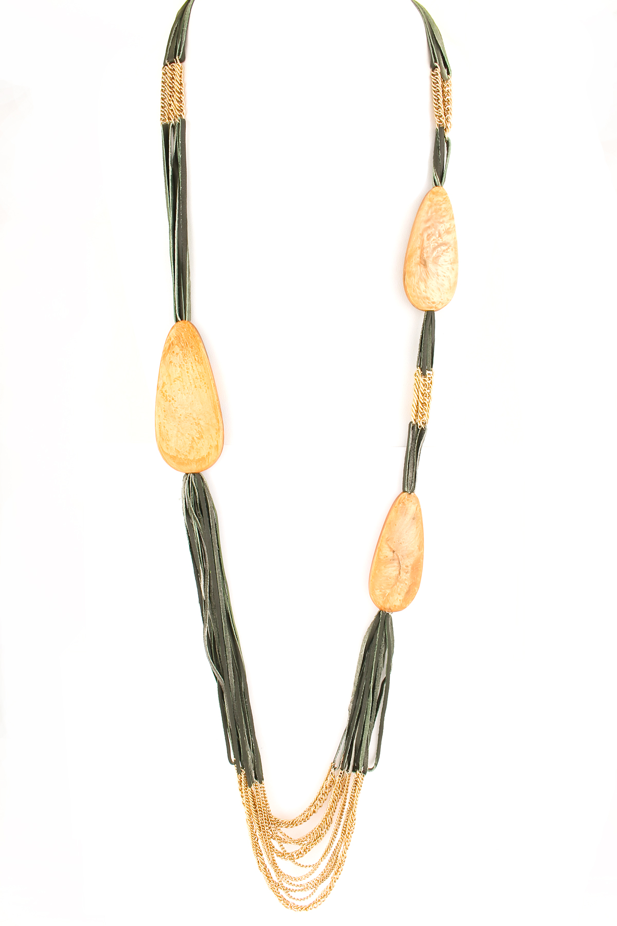 Resin Stone Leather Strap Layered Necklace Necklaces