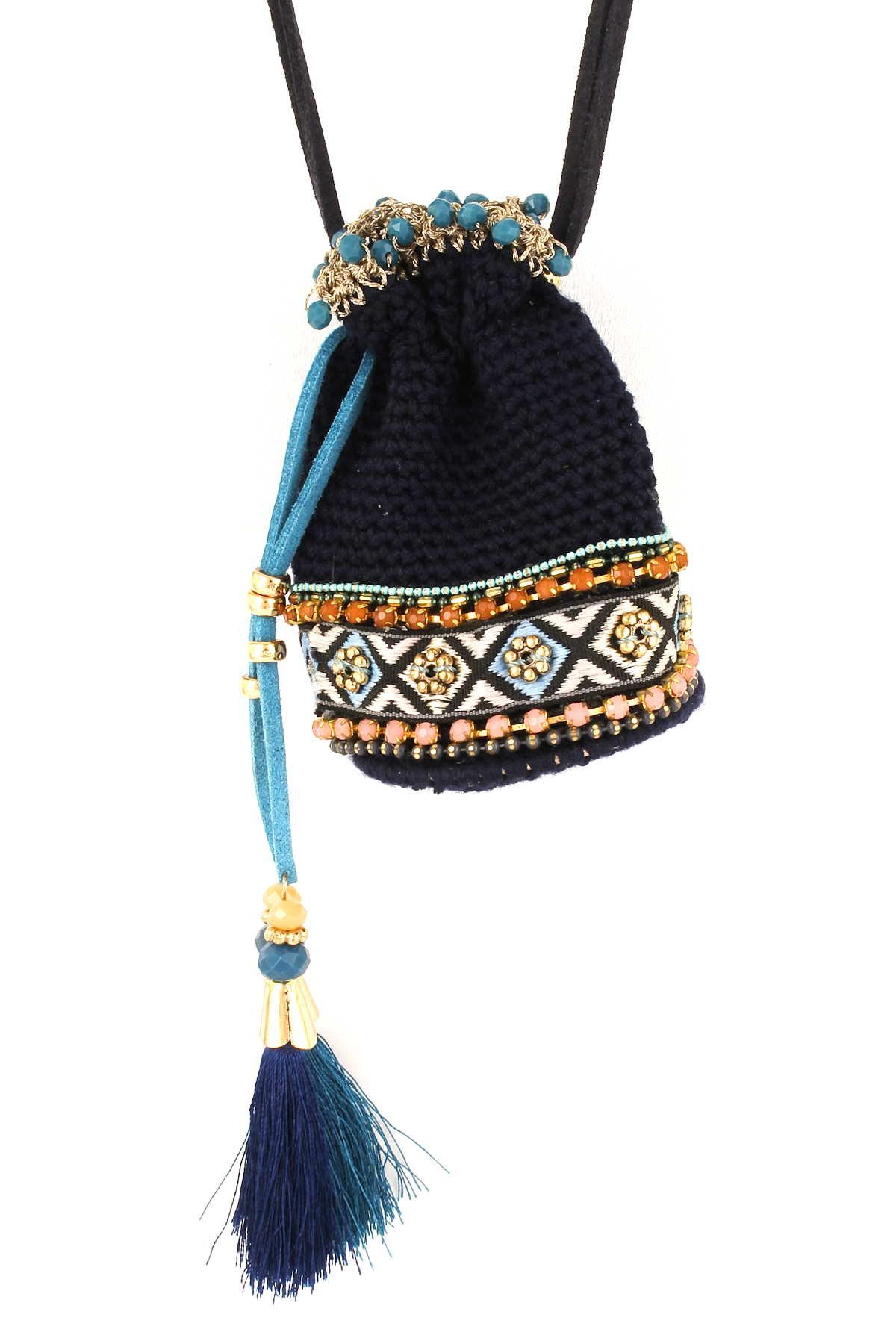 Beaded Pouch with Tassel Necklace Necklaces
