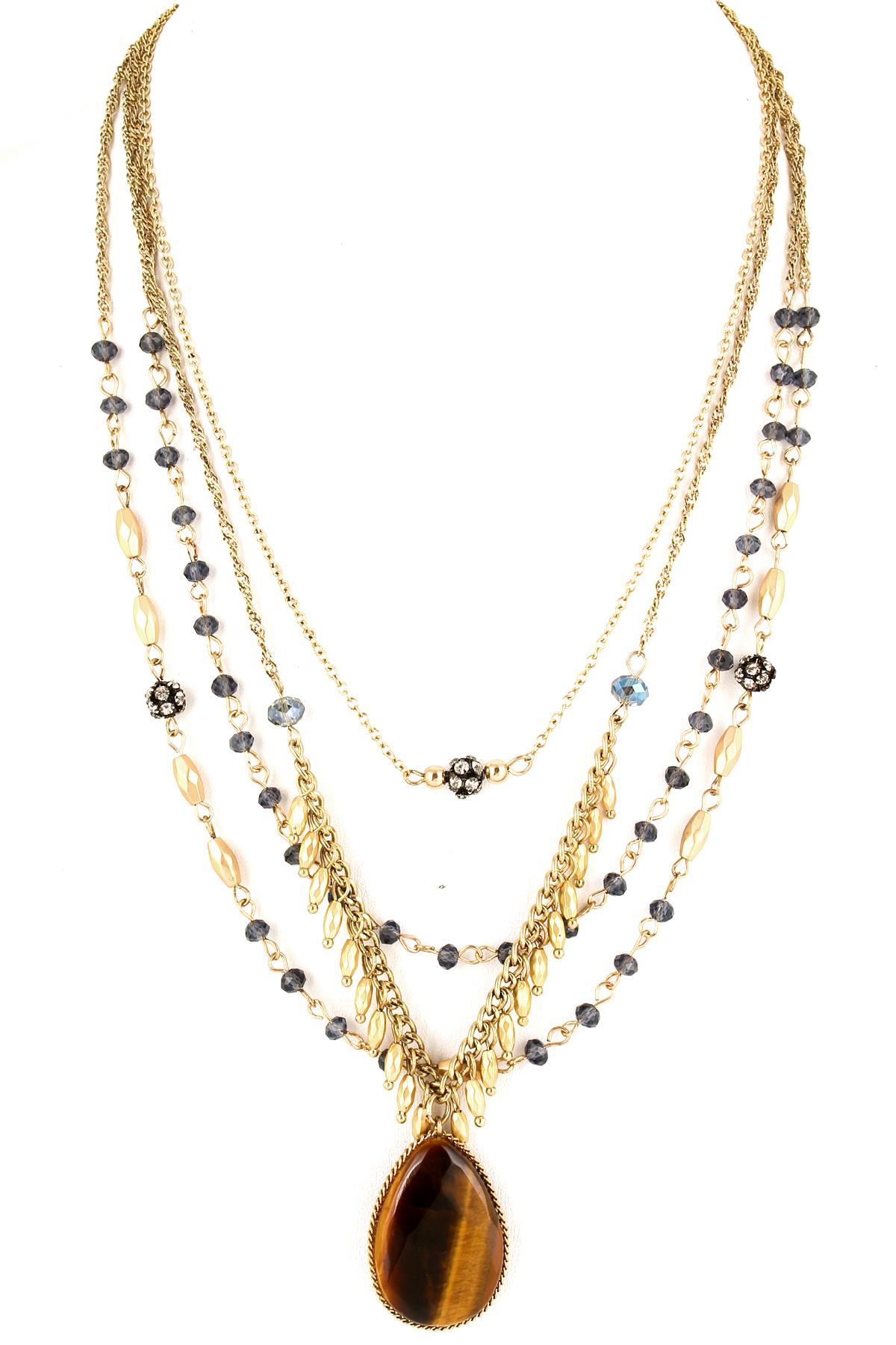 Multi Layered Glass Bead Teardrop Necklace Necklaces