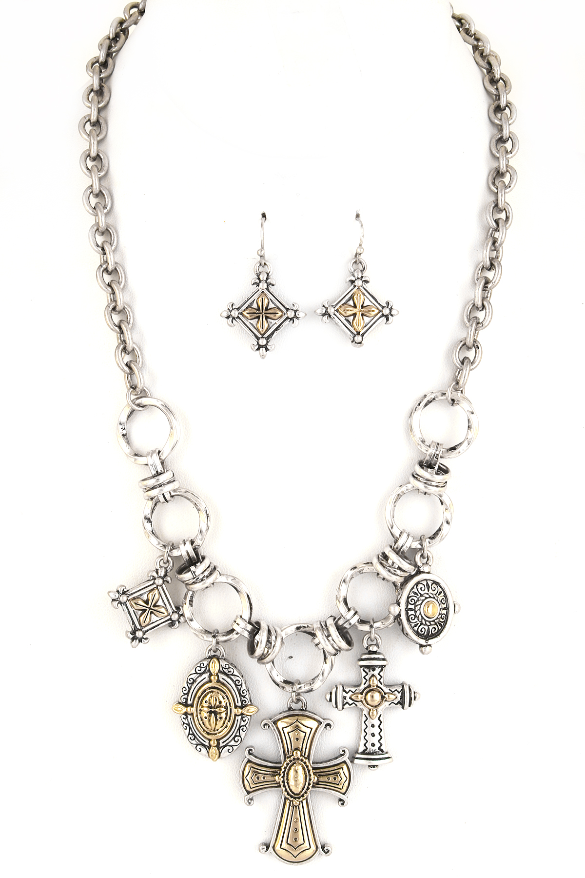Multi Cross Charm Necklace Set Necklaces