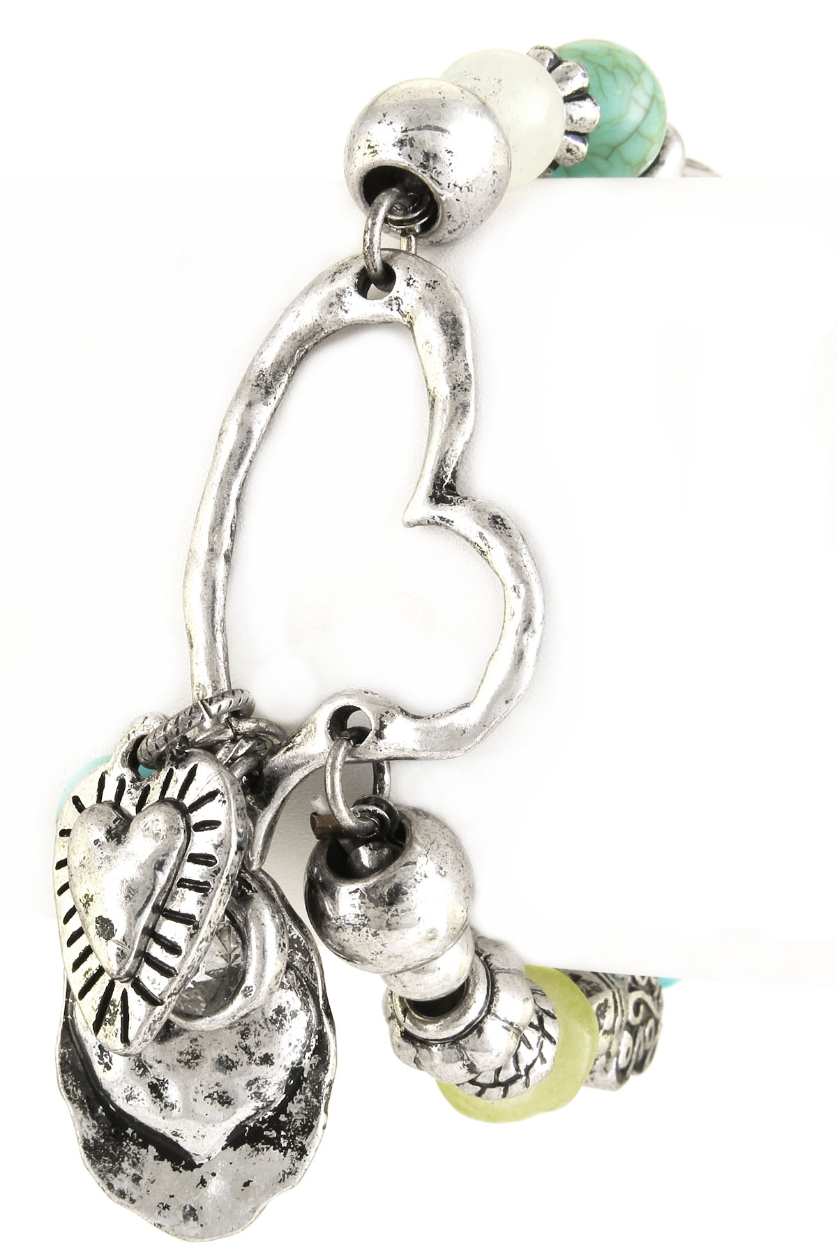 Heart Charm with Semi Precious Stone Stretch Bracelet Bracelets