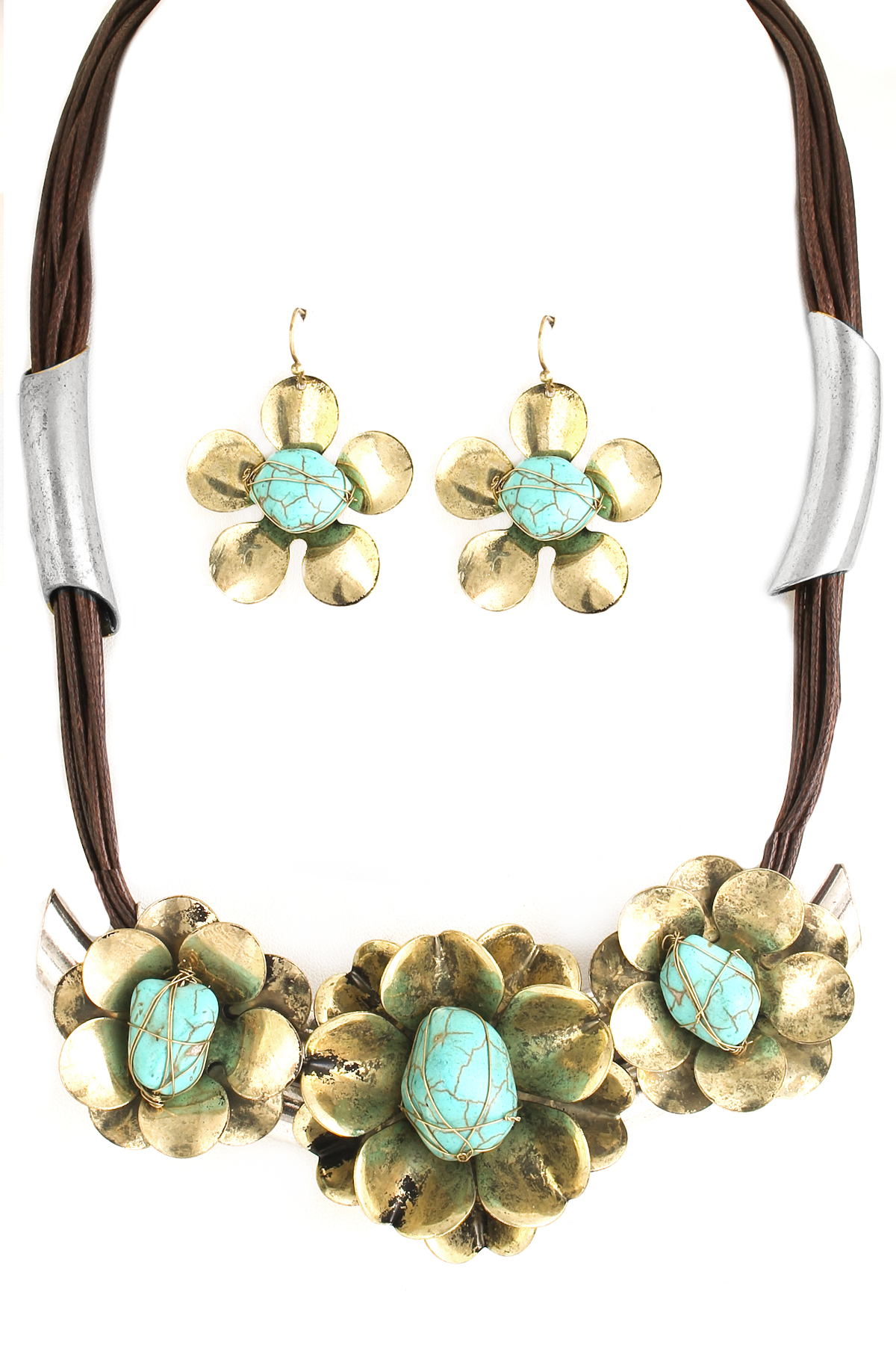 Metal Daisy Stone Cord Necklace Set Necklaces