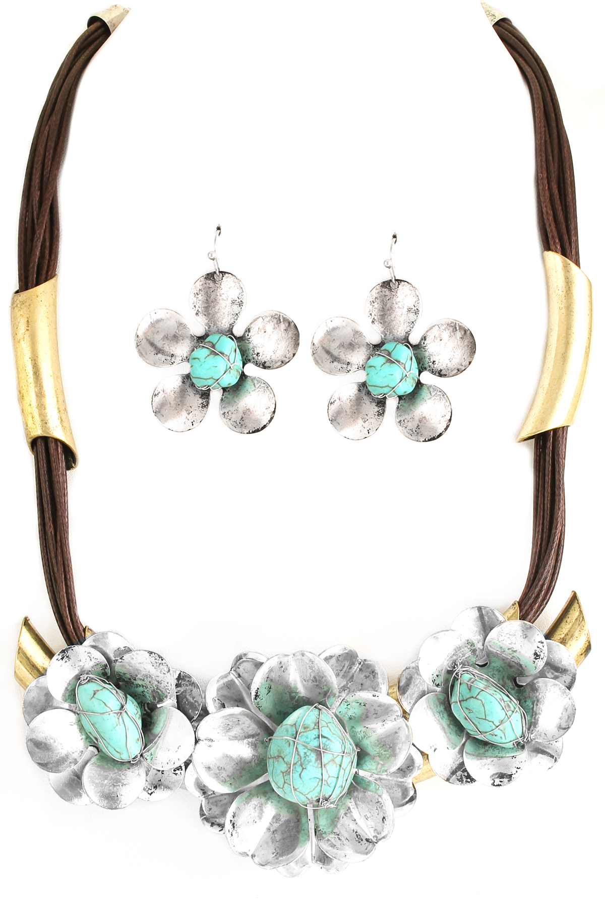 Metal Daisy Stone Cord Necklace Set Necklaces