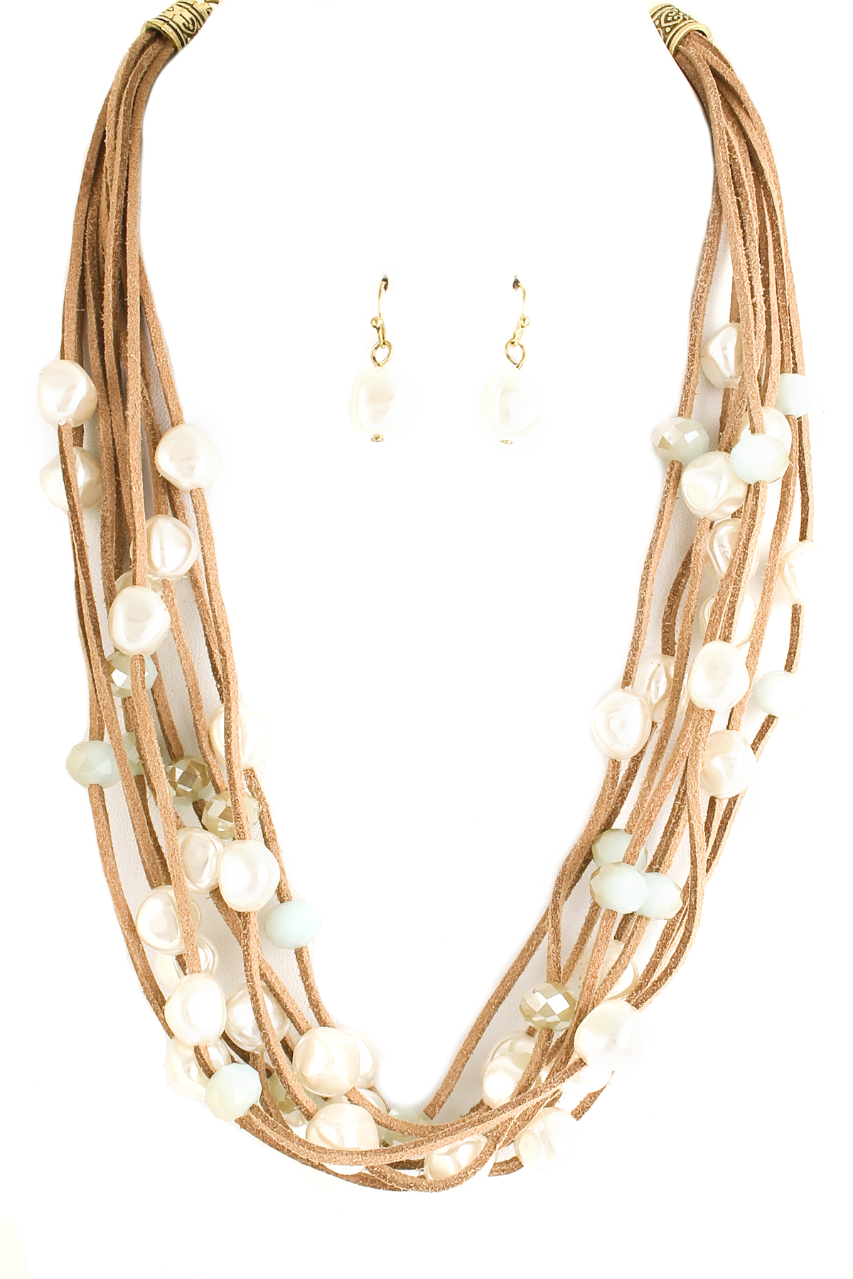 Layered Glass Bead Pearl Necklace Set Necklaces