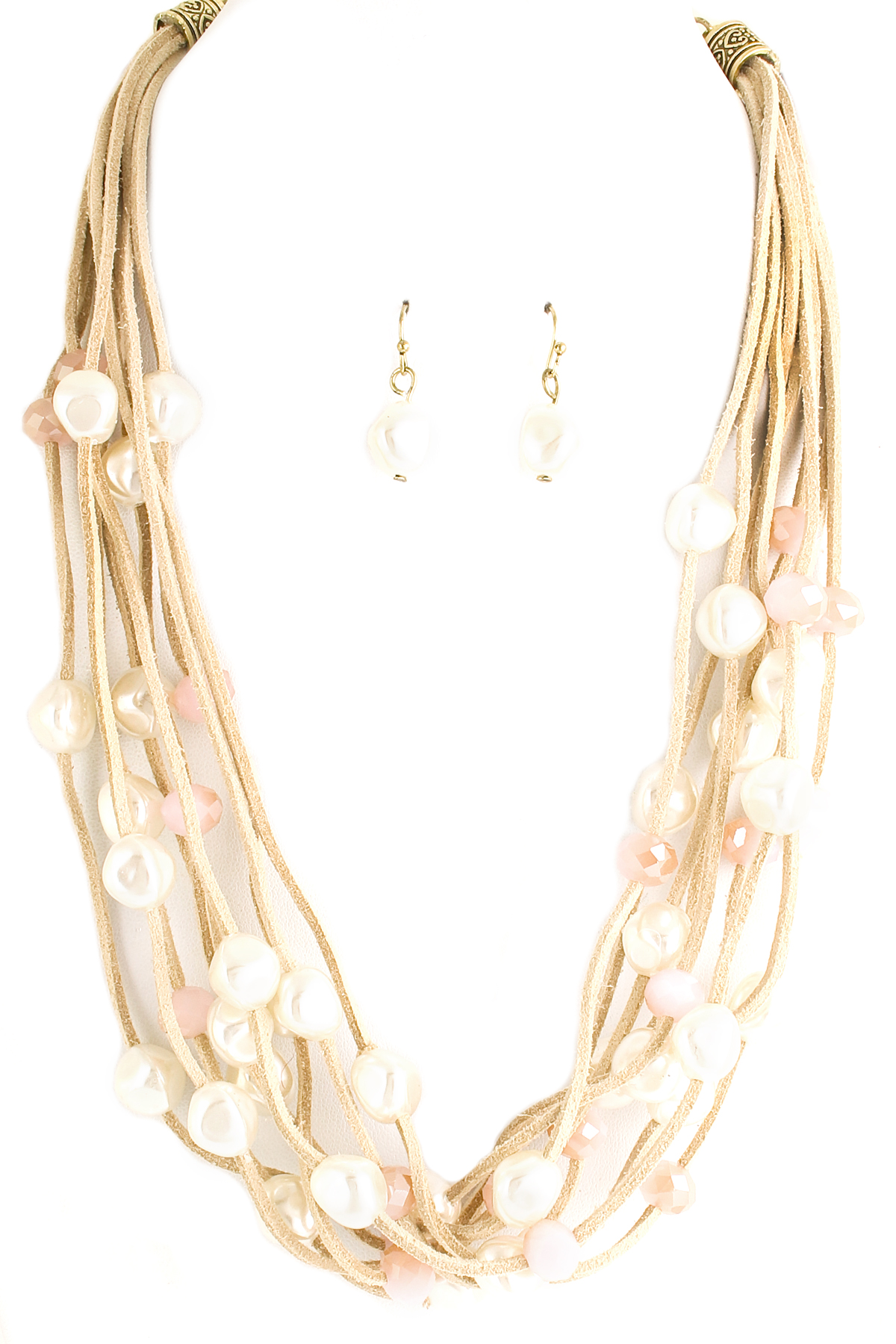 Layered Glass Bead Pearl Necklace Set Necklaces