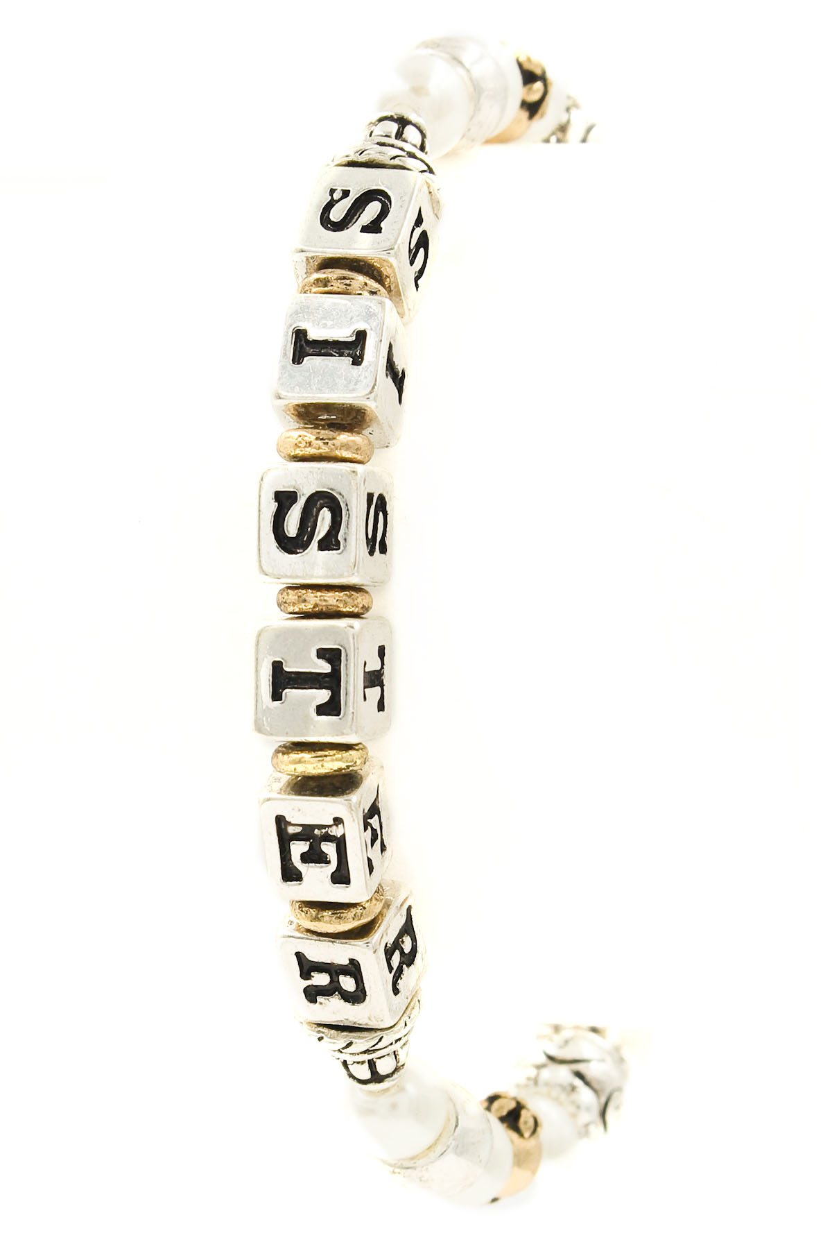 Engraved Letter Cube Stretch Bracelet Bracelets