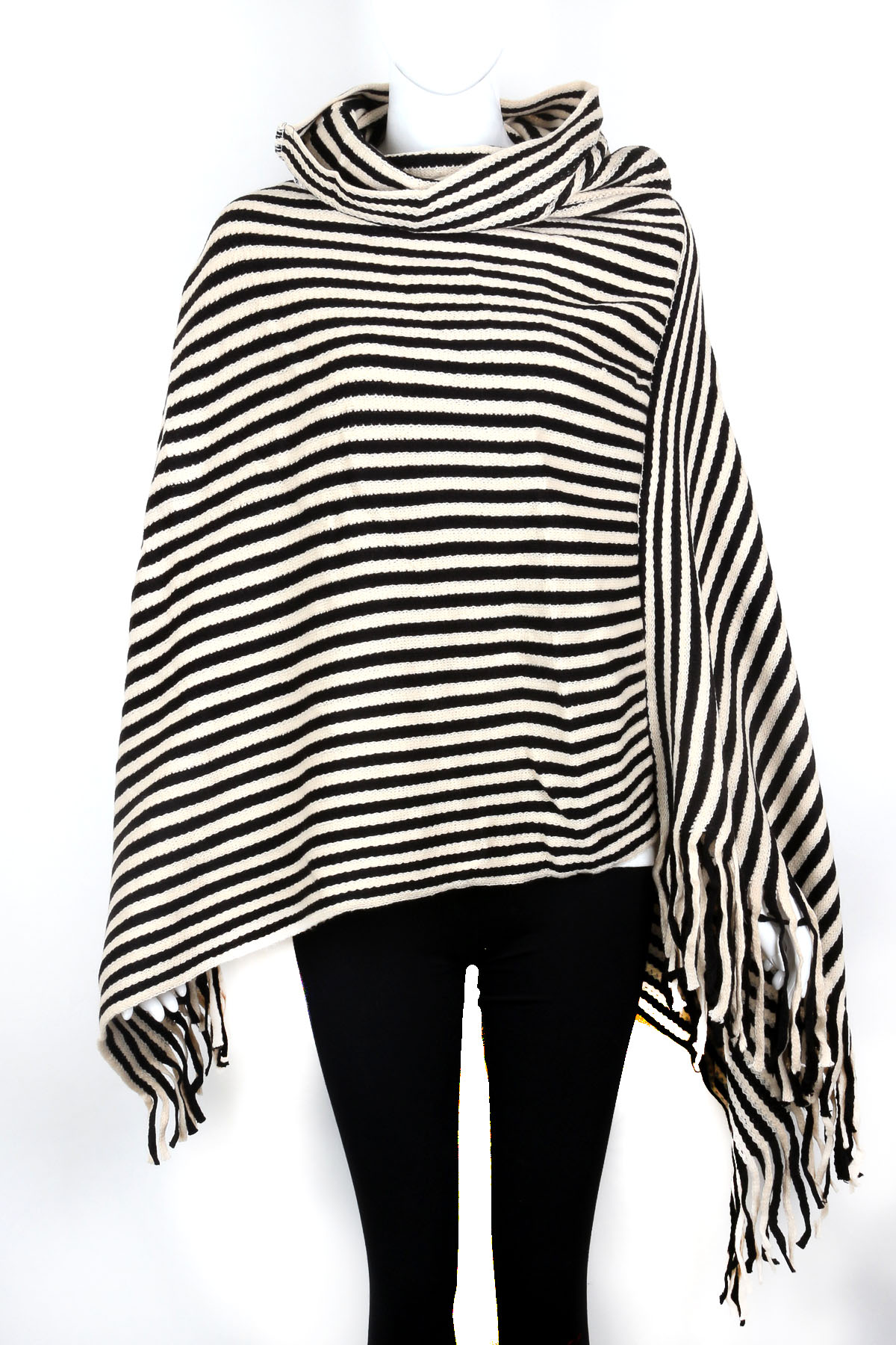 Knitted Stripe Poncho - Scarves