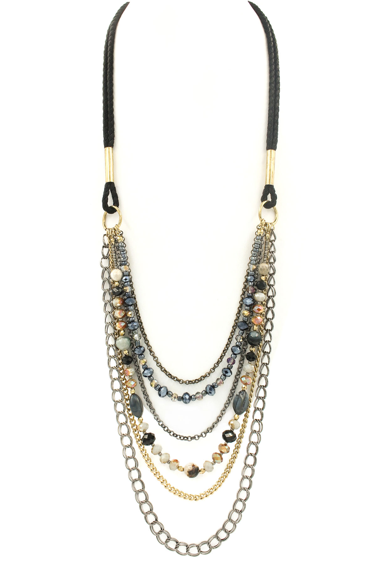 Braided Rope Glass Bead Chain Necklace Necklaces