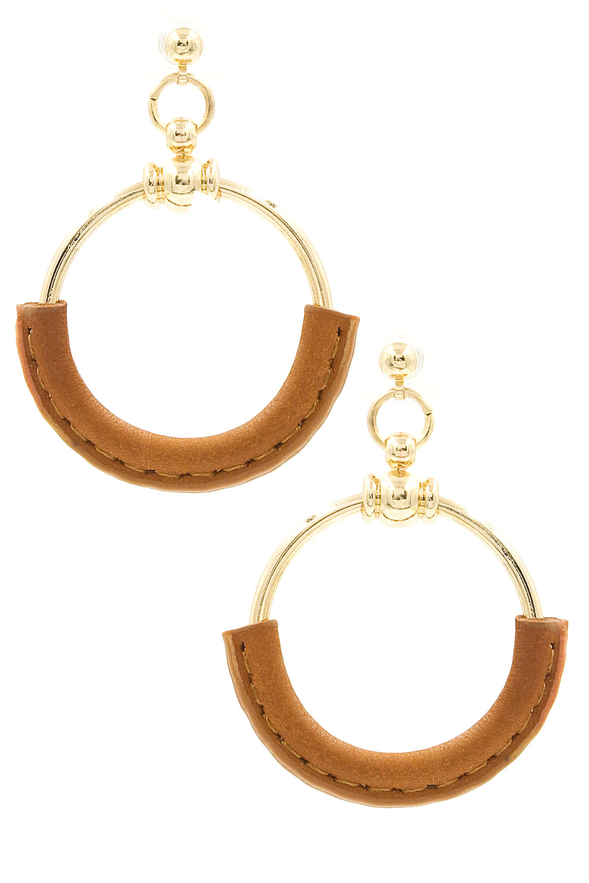 Faux Leather/Metal Hoop Stud Earrings