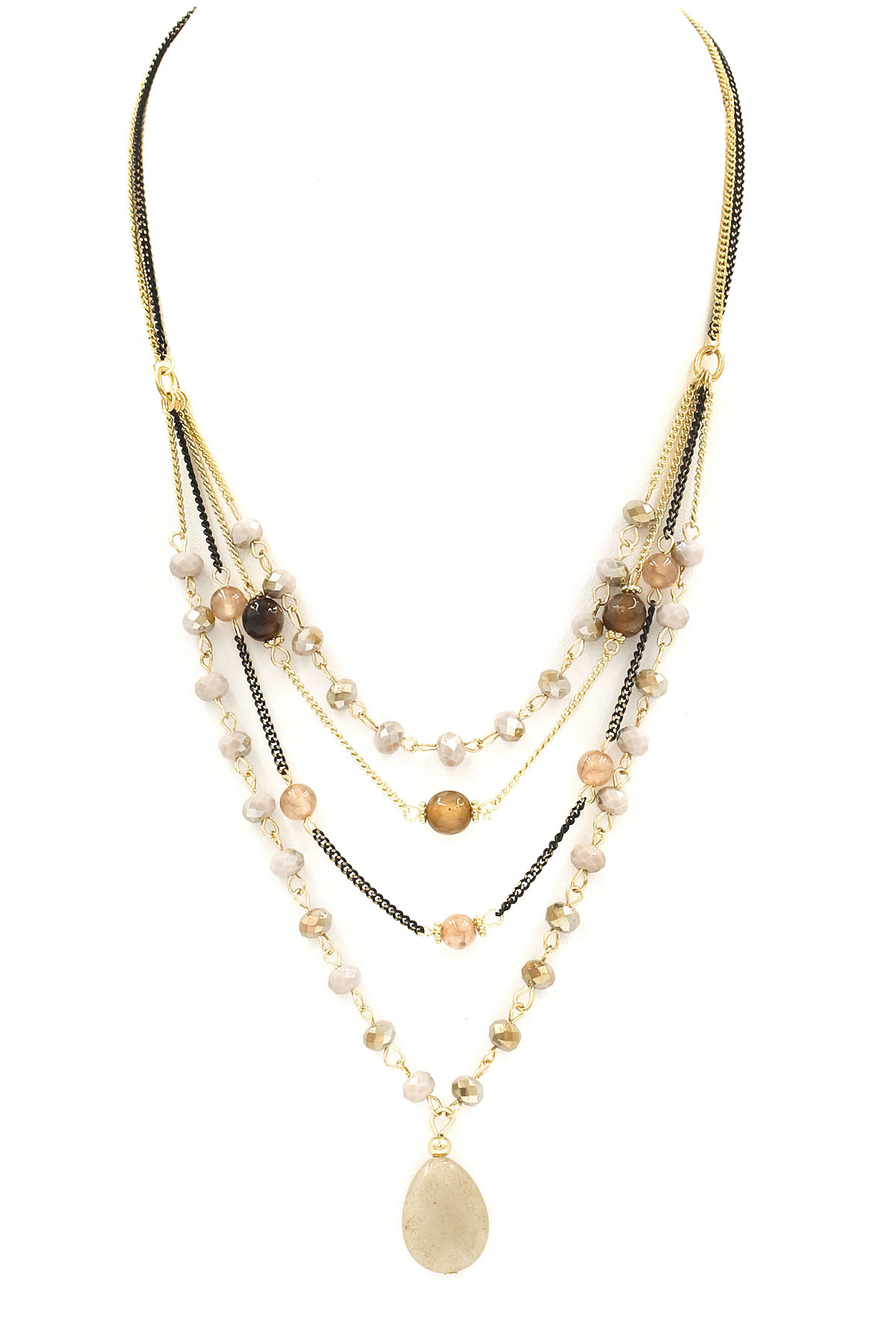 Layered Glass Bead Stone Teardrop Necklace Necklaces