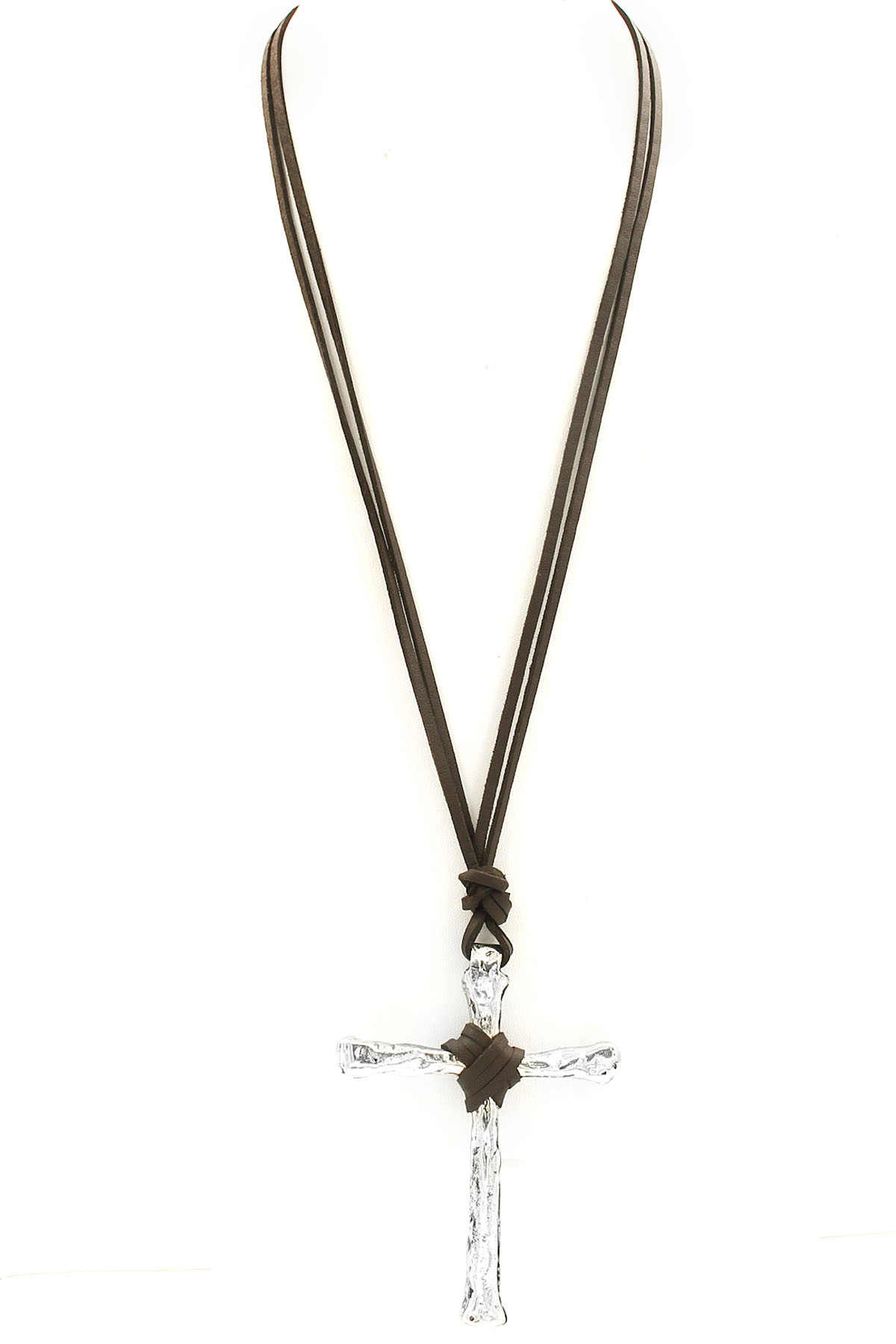 Leather Hammered Cross Pendant necklace Necklaces