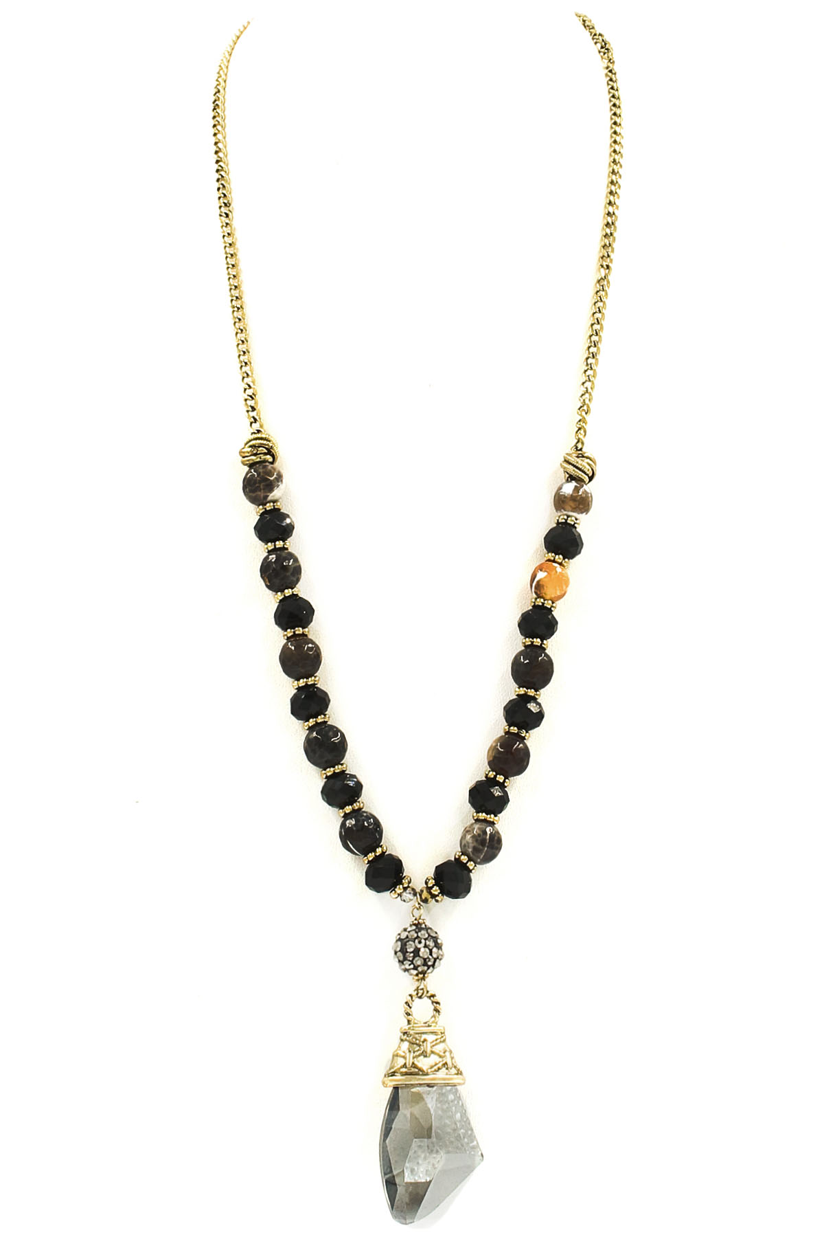 Glass/Stone Bead Pave Ball Pendant Necklace Necklaces