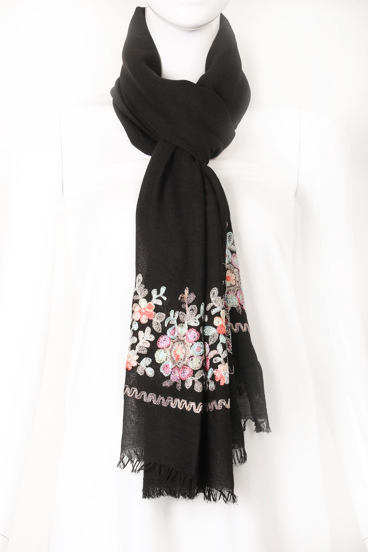 Embroidered Flower Oblong Scarf Scarves