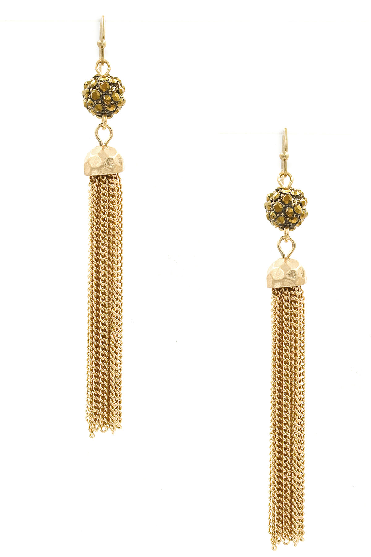 Pave Ball Tassel Drop Earrings