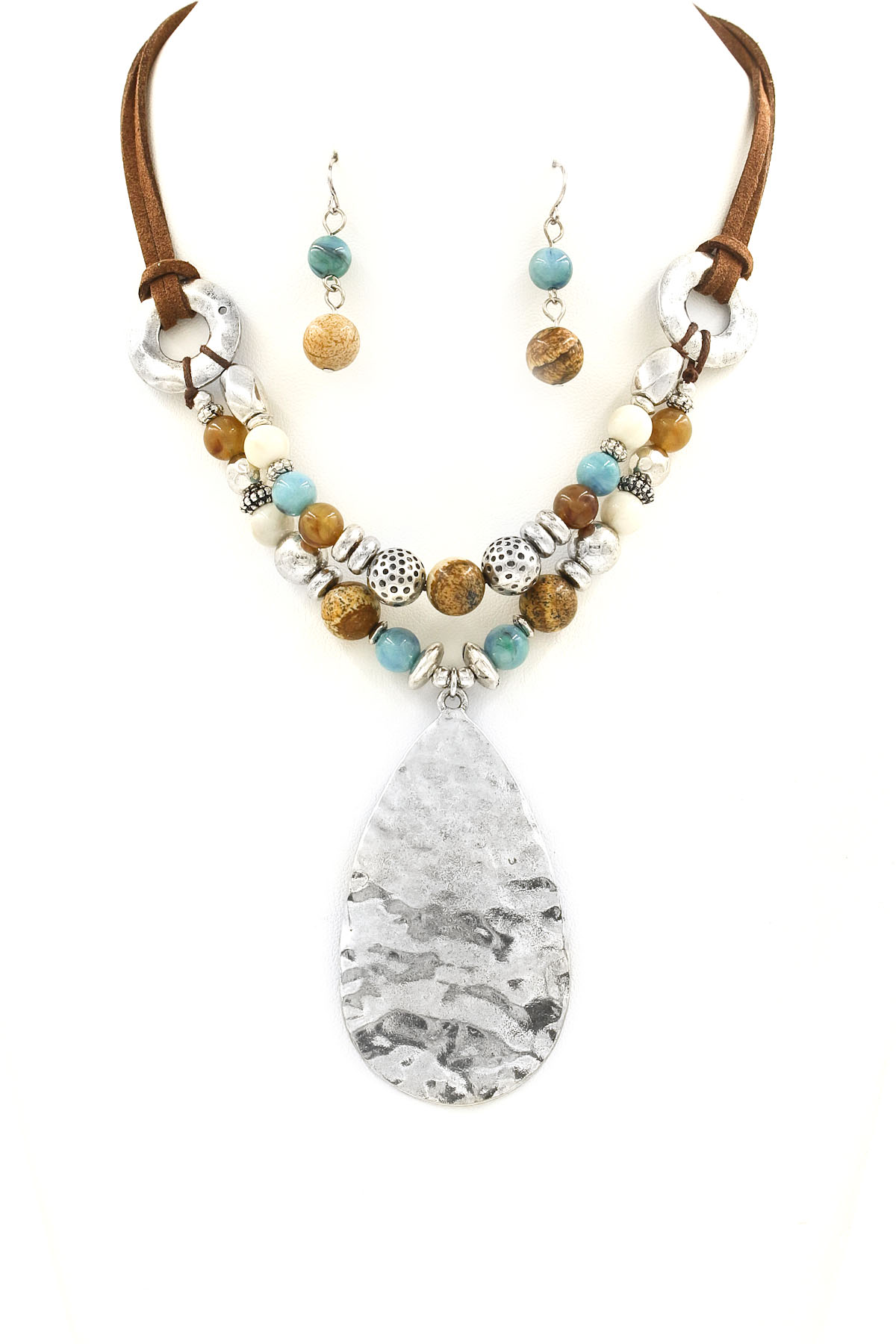 Hammered Metal Teardrop Pendant Necklace Necklaces