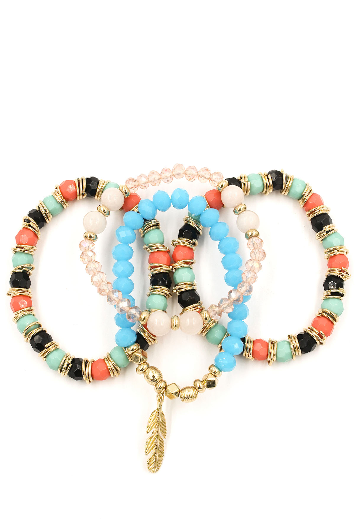 Assorted Bead Feather Charm Bracelet Bracelets