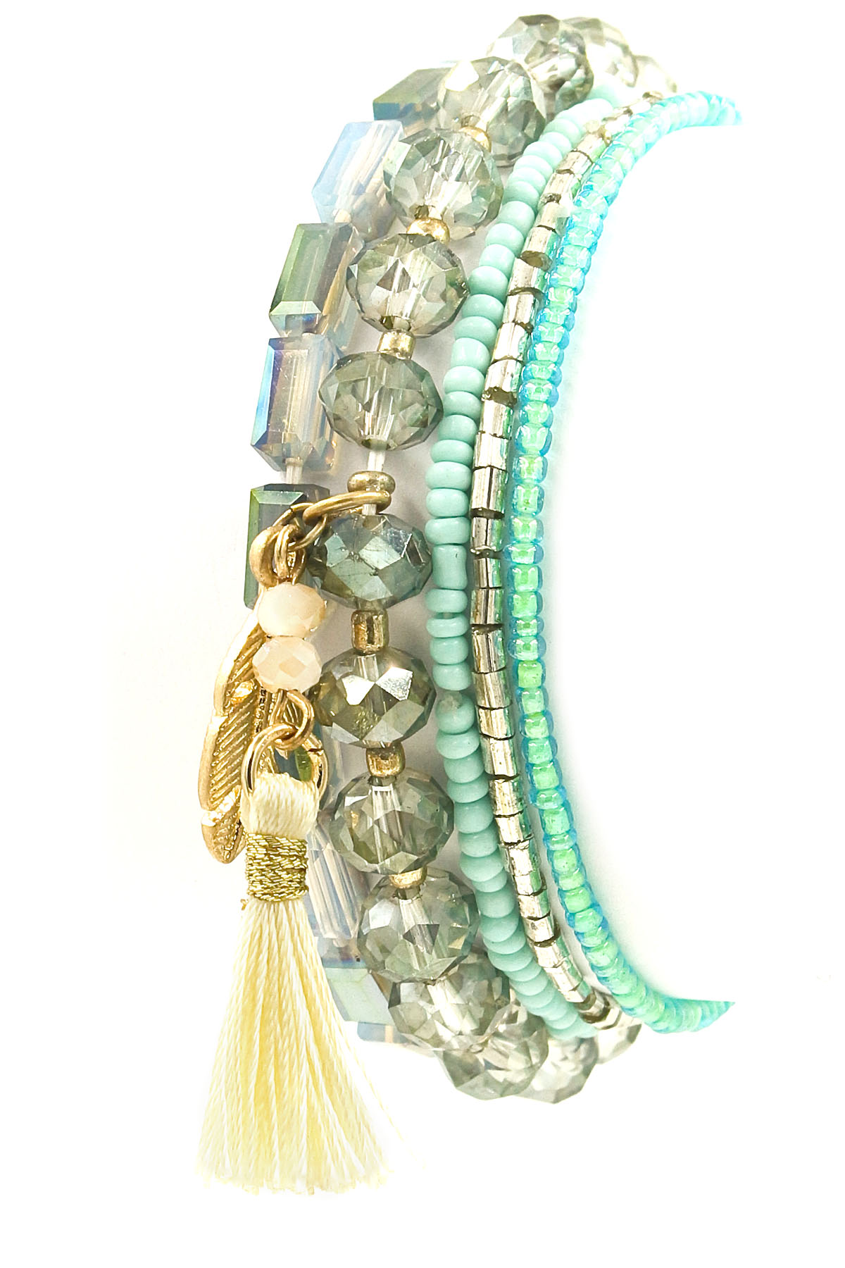 Faceted Bead/Seed Bead Feather Charm Bracelet Bracelets