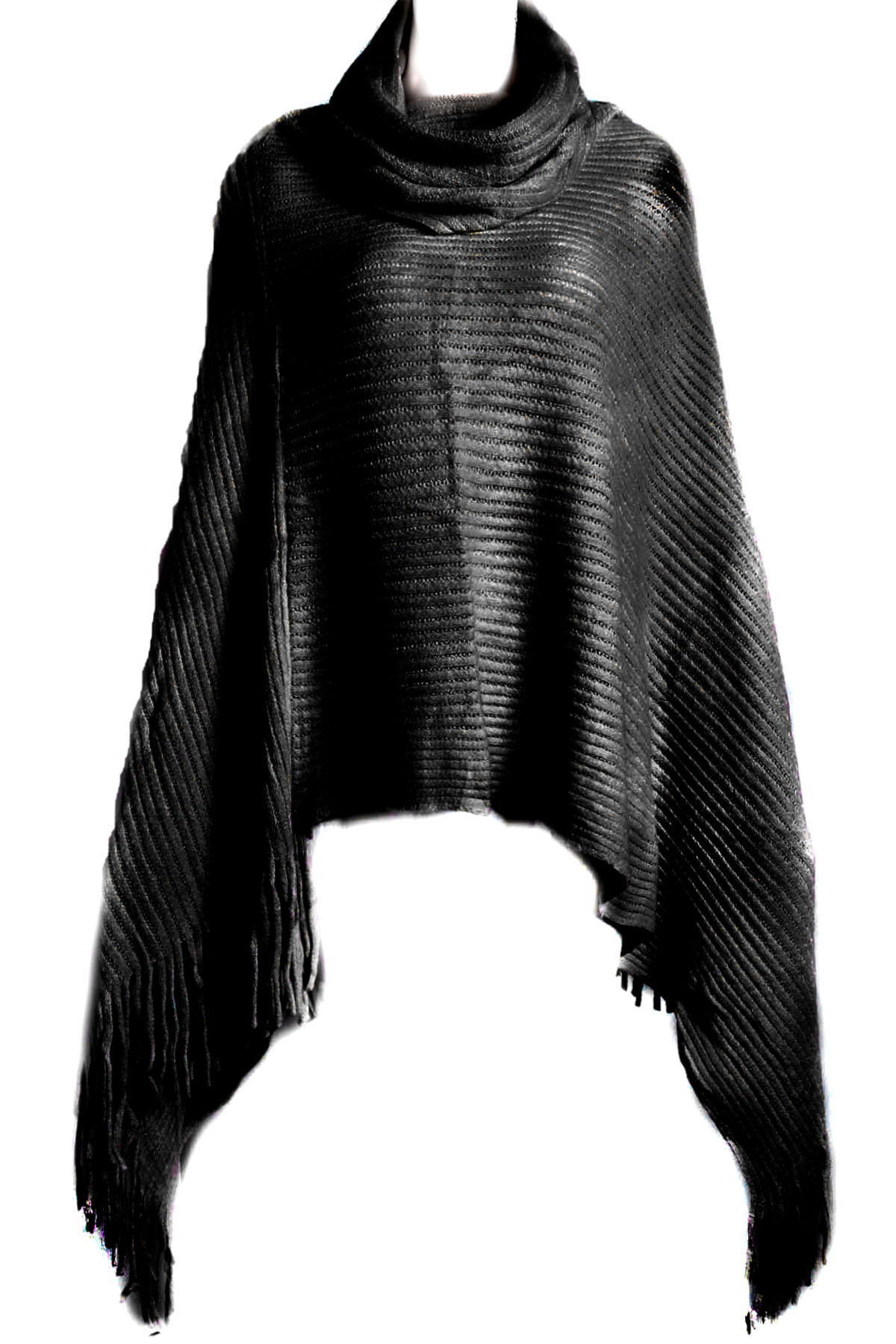 Solid Fringe Poncho - Scarves