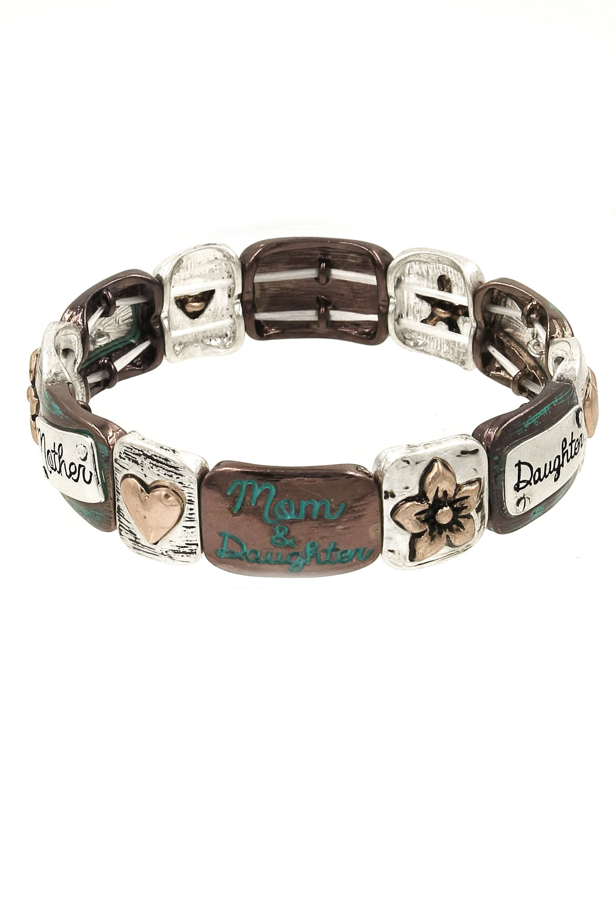 'MOM' 'DAUGHTER' Engraved Stretch Bracelet Religious & Textured Bracelets