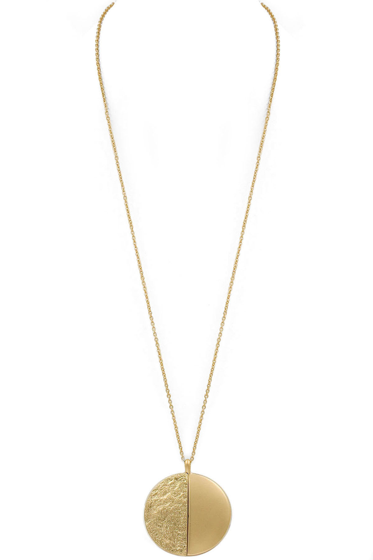 Hammered Metal Disc Pendant Long Necklace Necklaces