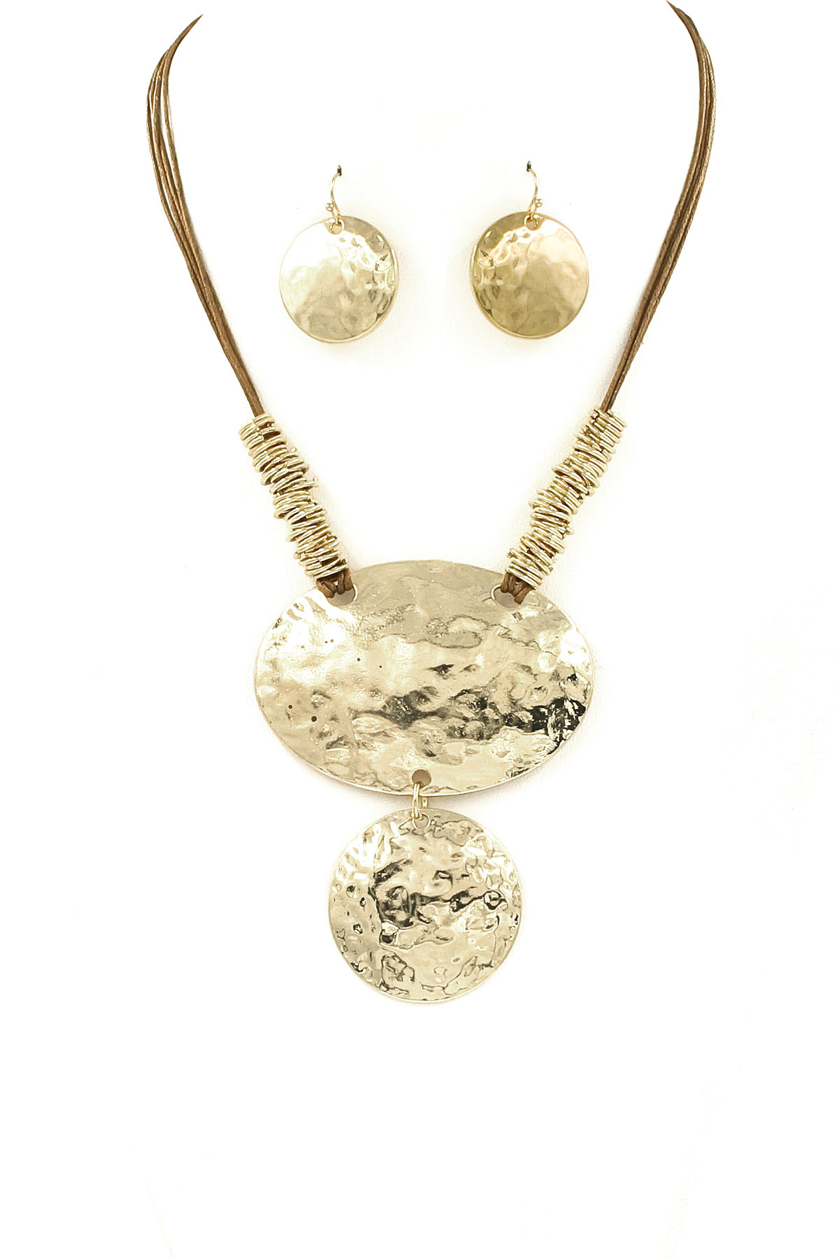 Hammered Disc Pendant Necklace Set Necklaces