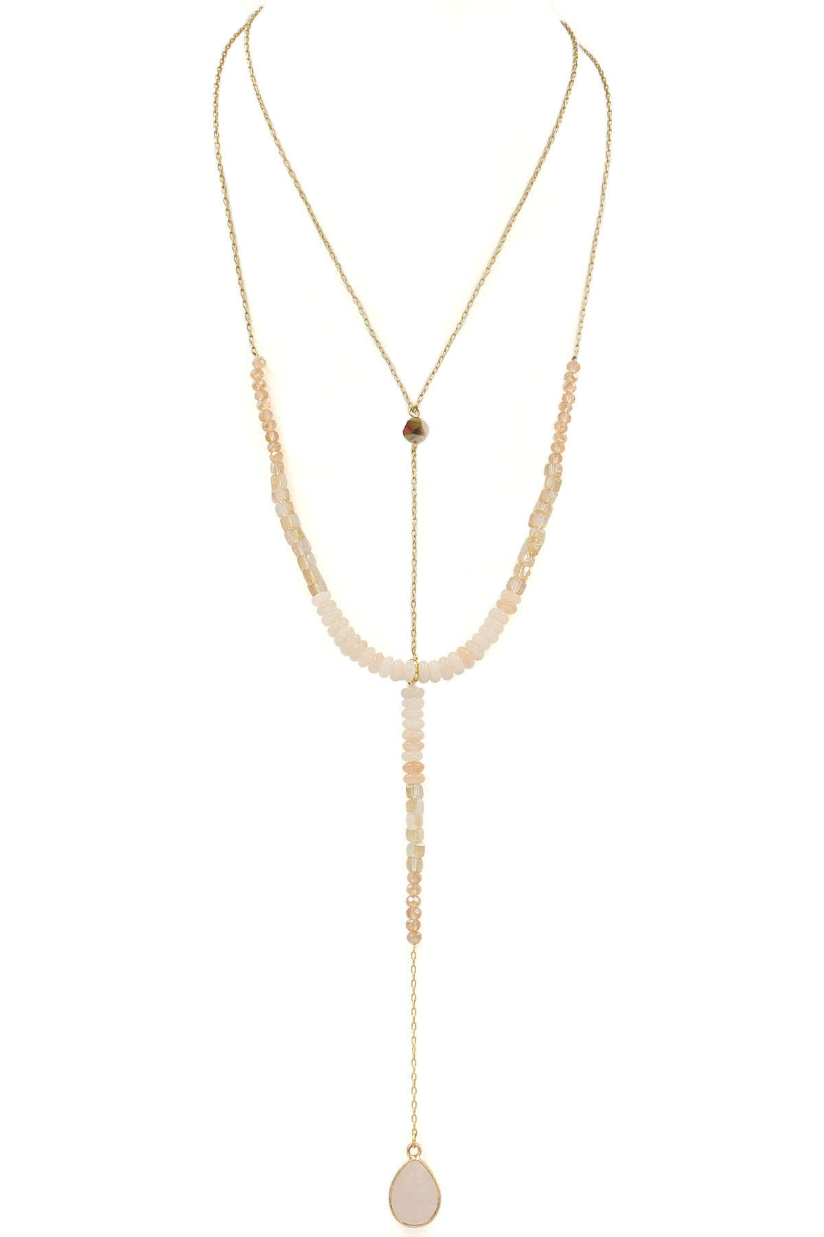 Layered Bead/Stone Y Drop Necklace Necklaces