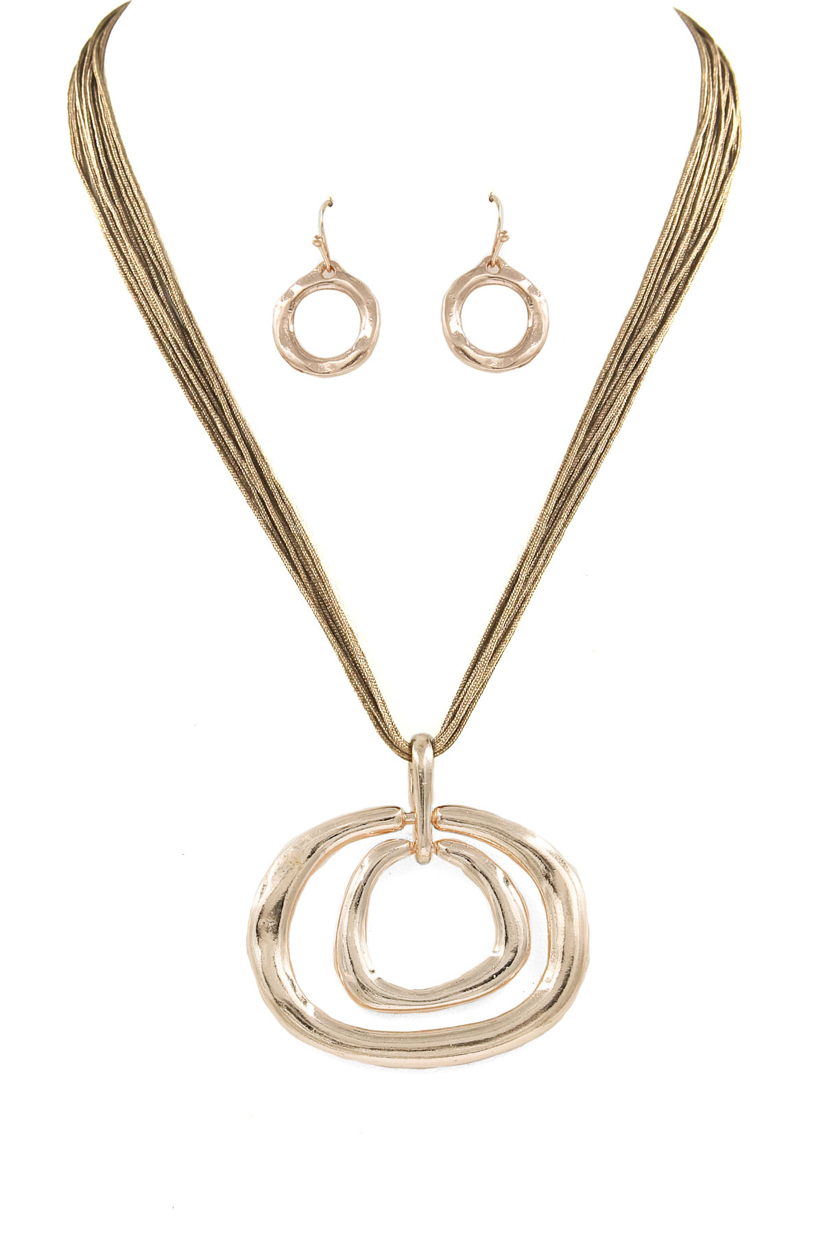 Wax Cord Metal Ring Pendant Necklace Set Necklaces