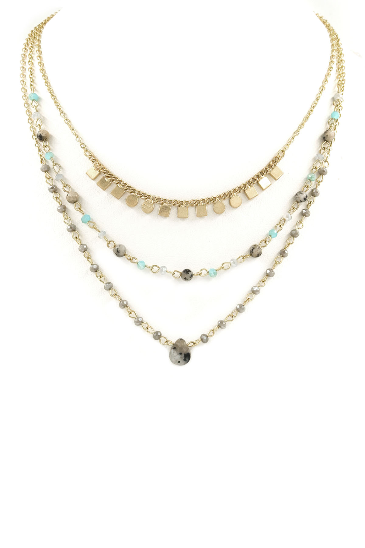 Layered Glass/Metal Bead Necklace Necklaces