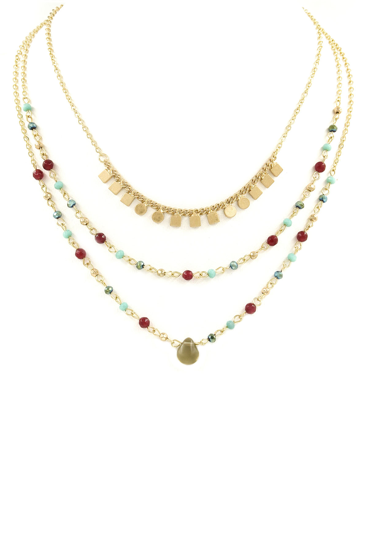 Layered Glass/Metal Bead Necklace Necklaces