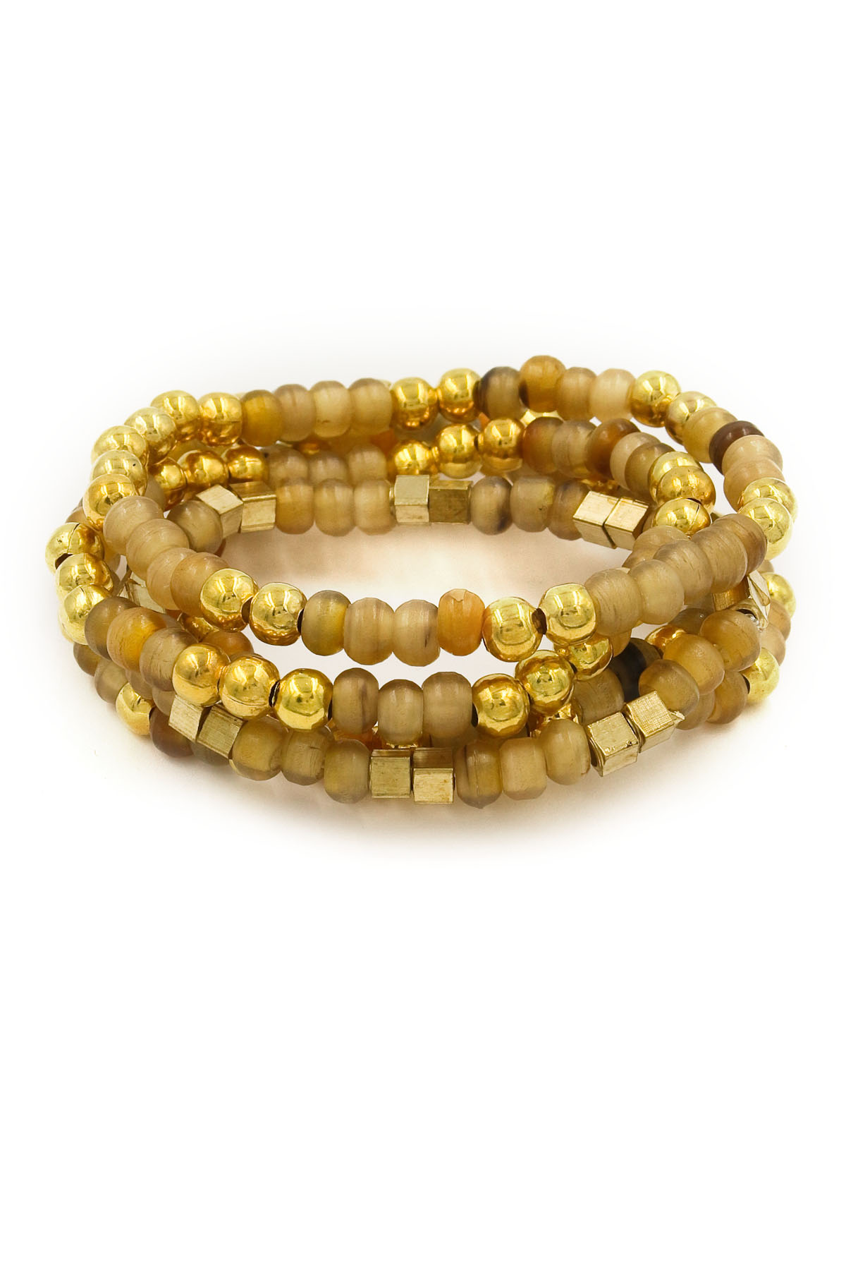 Beaded Buffalo Horn Stretch Bracelet Set Bracelets