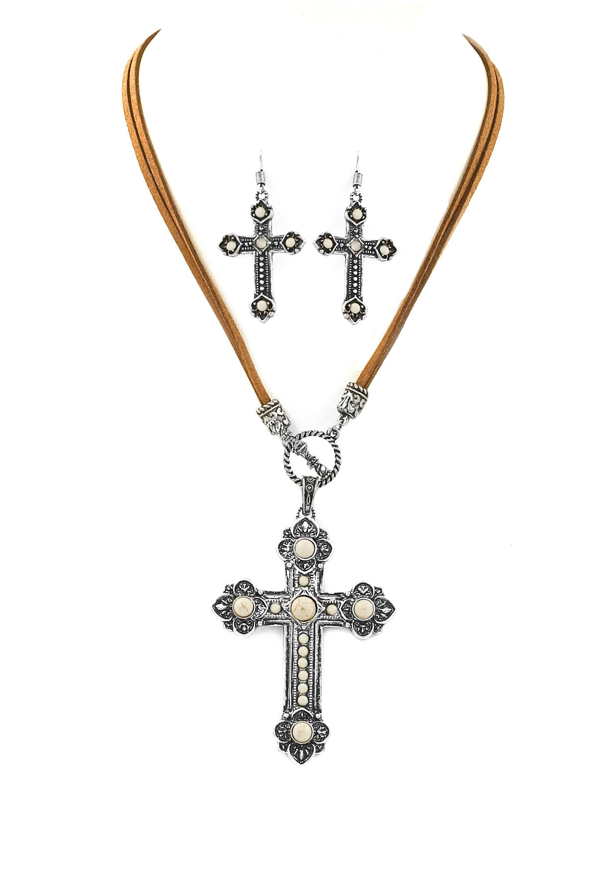 Textured Western Cross Pendant Necklace Necklaces