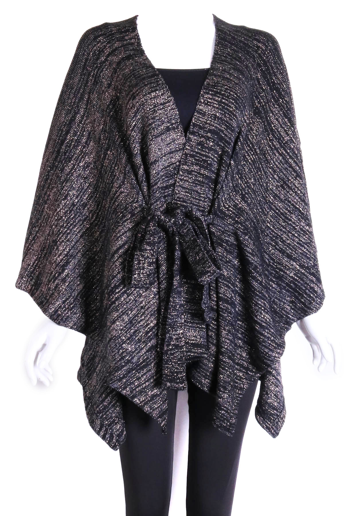 Metallic Belted Ruana - Scarves